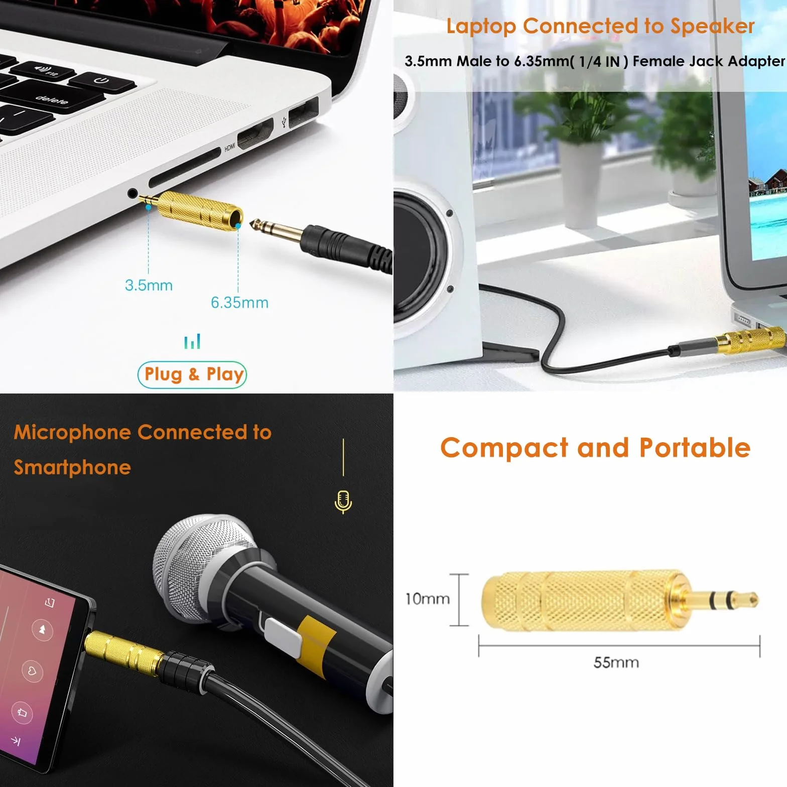 Mepsies Adapter słuchawkowy 6,35mm na 3,5mm TRS Stereo Audio Jack 4 sztuki