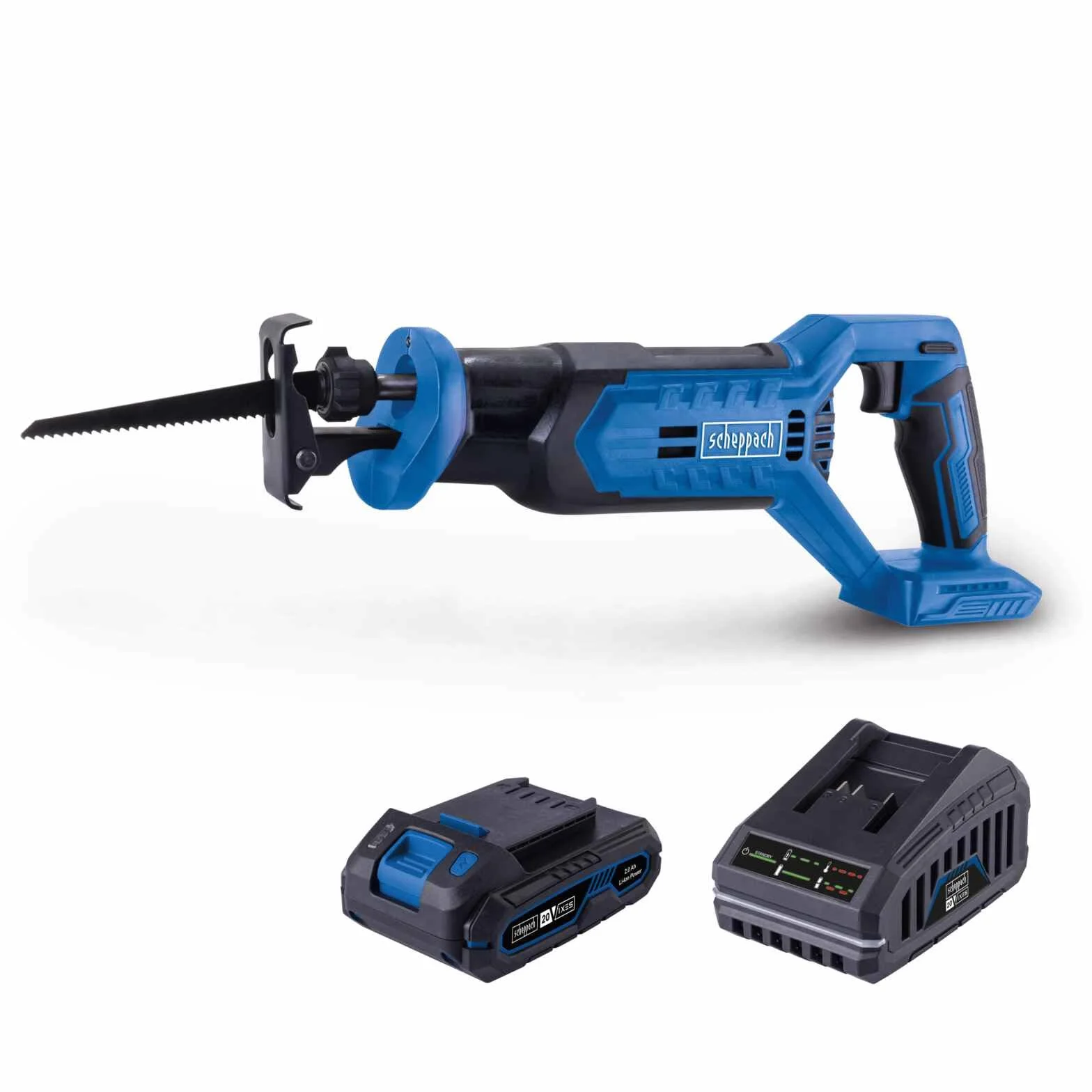 Scheppach Akumulatorowa piła szablasta C-RS100-X 20 V piła do gałęzi | długość skoku 20 mm | głębokość cięcia 115 mm (drewno), 6 mm (lekko stopowa stal, z odpowiednim brzeszczotem) | seria 20 V IXES |