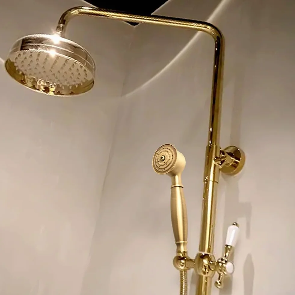 Vintage mosiężna głowica prysznicowa wysokociśnieniowa zdejmowana wąż 150 cm oszczędzająca wodę elegancka oprawa łazienkowa styl retro i stylowe akcesorium prysznicowe