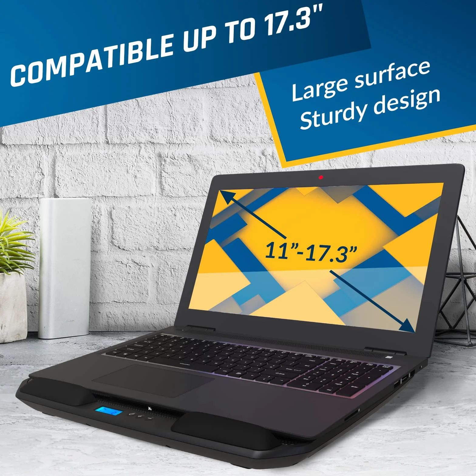 KLIM KN02 Podkładka chłodząca do laptopa 27.9-43.9 cm, wygodne, amortyzowane nadgarstki, mocny wentylator chłodzący do laptopa 1500 obr./min, cicha chłodziarka do laptopa z metalową siatką i 5-letnią