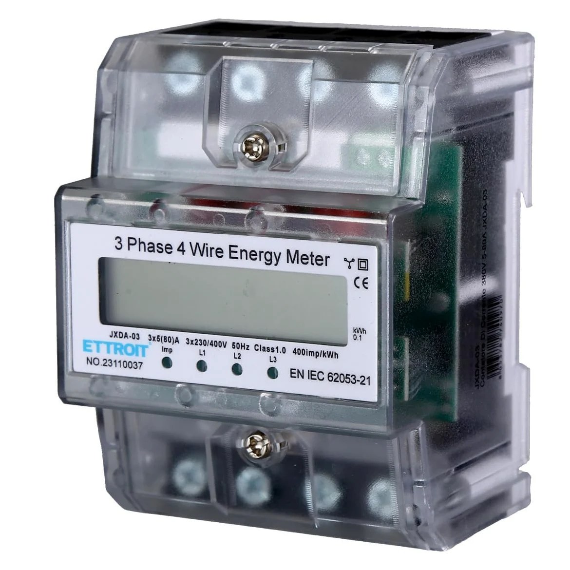 Trójfazowy licznik energii elektrycznej 4P, 220/380V 5-80A, cyfrowy miernik mocy elektrycznej, zajmuje 4 moduły na szynie DIN, wyświetlacz LCD