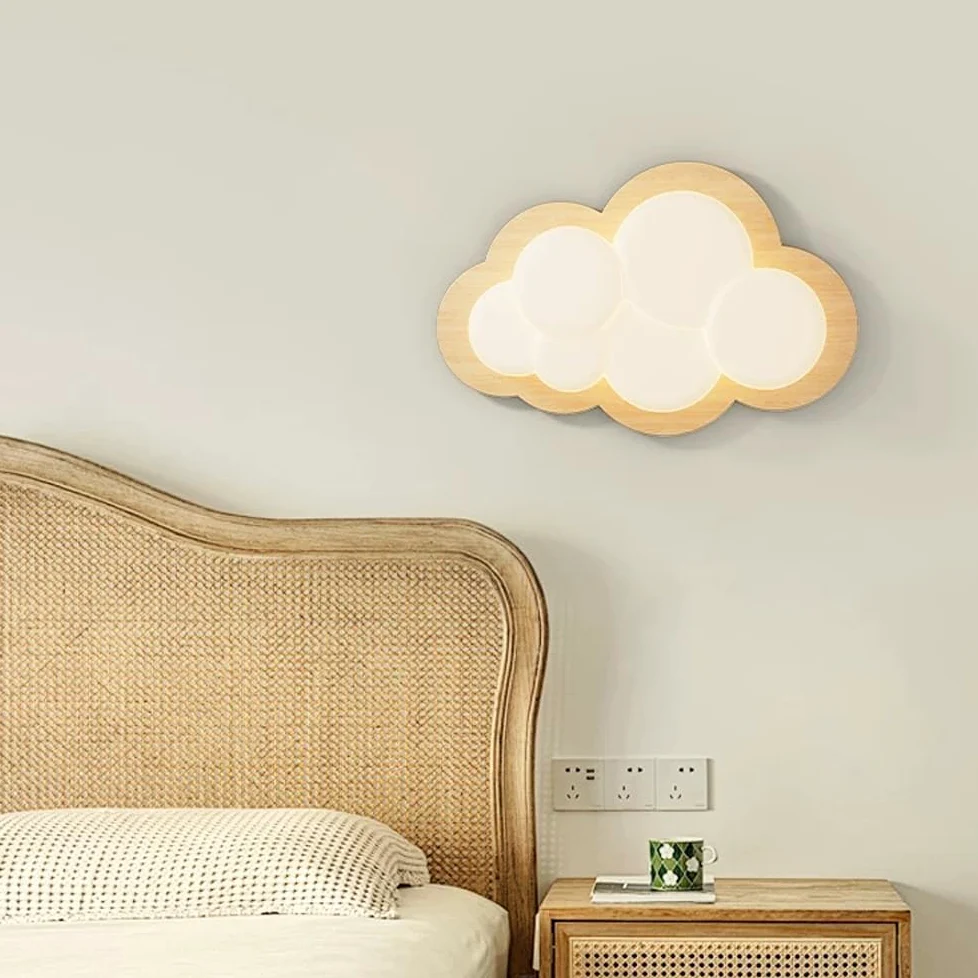 AoLa Lampa Ścienna LED Clouds do Pokoju Dziecięcego Ściemnialna Ścienna Drewniana Nocna 12 W 3 Temperatury Barwowe Lampa Lampka do czytania do Pokoju Dziecięcego Lampki Nocne z Kreskówkową,Walnuss
