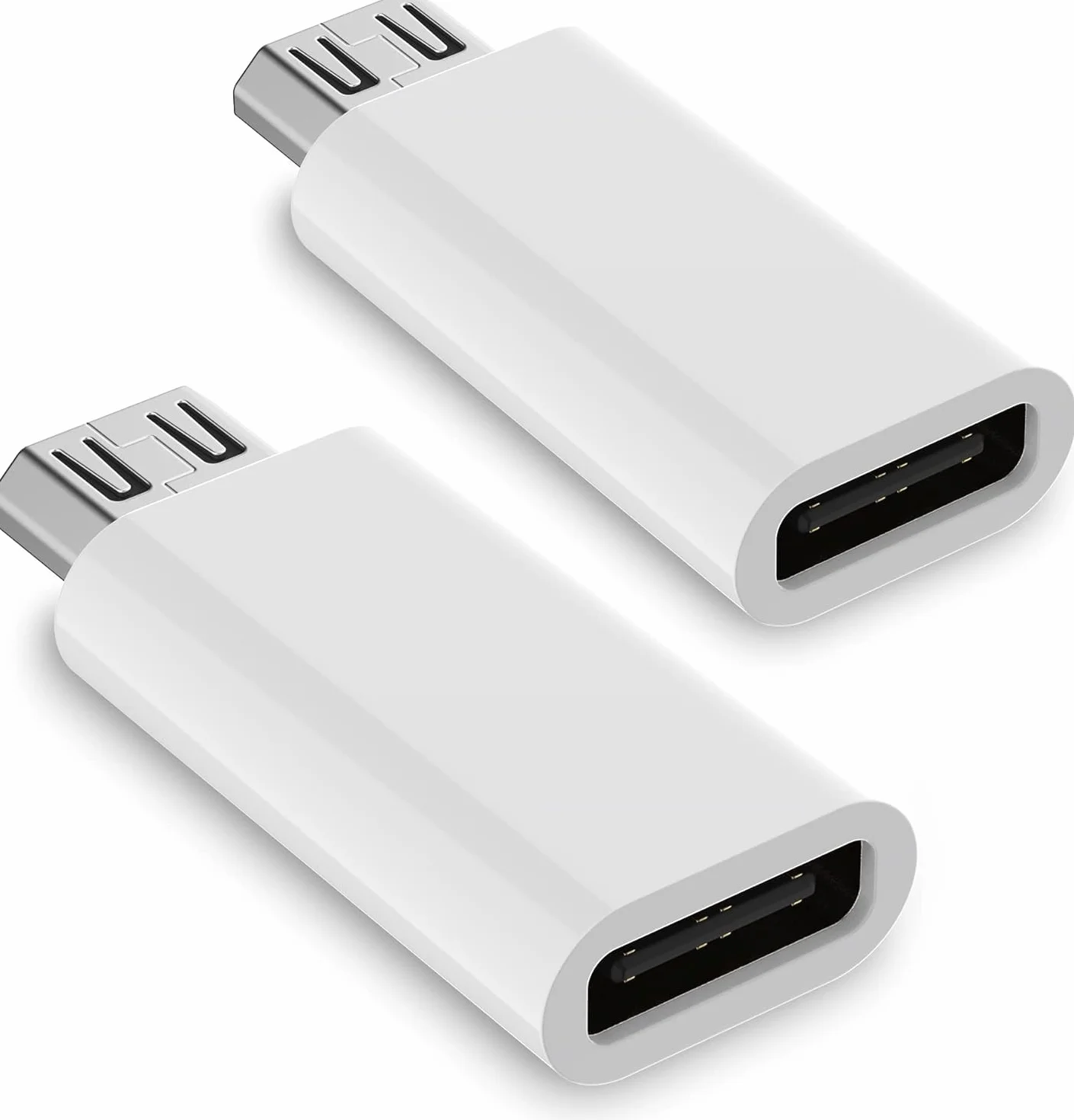 Adapter Micro USB na USB C 2 Sztuki – Szybkie Ładowanie 2.4A Synchronizacja Danych – Konwerter Biały – Certyfikat CE FCC – Smartfony Tablety Głośniki Bluetooth