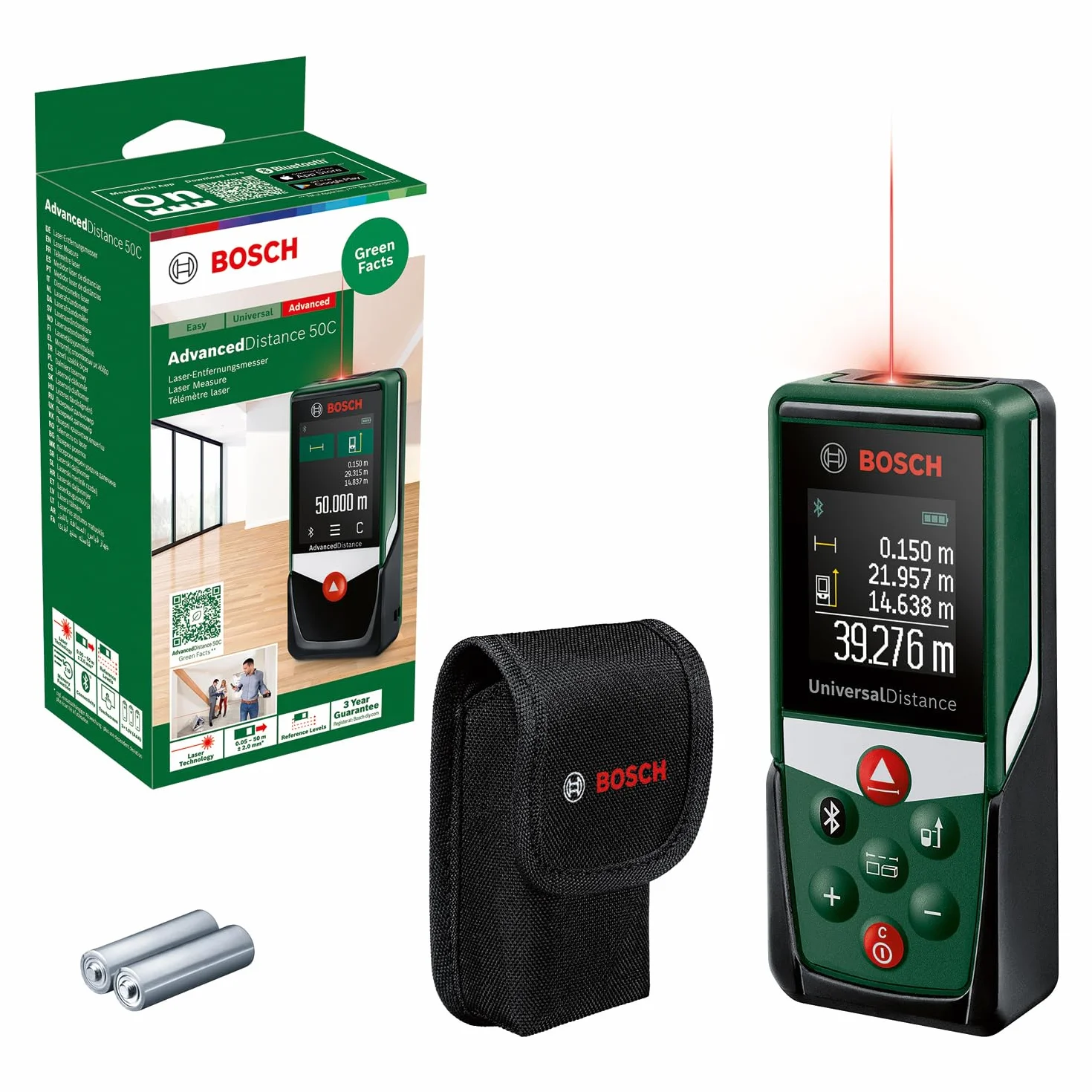 Bosch Home And Garden Dalmierz Laserowy Universaldistance 50 C (Precyzyjny Pomiar Odległości w Zakresie do 50 m, Komunikacja przez Bluetooth, Funkcje Pomiarowe, Opakowanie Kartonowe)