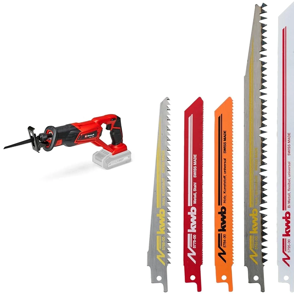 Einhell Akumulatorowa piła szablasta TE-AP 18 Li Solo Power X-Change & kwb Zestaw brzeszczotów do piły szablastej do drewna i metalu