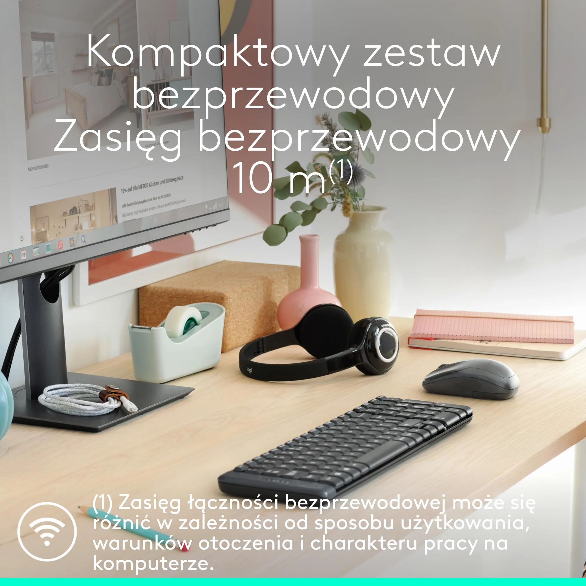 Logitech MK220 Compact Combo, Zestaw Klawiatura i mysz dla systemu Windows, 2,4 GHz Odbiornik USB, 24 pracy na baterii, PC, laptopem, QWERTY układ US Intl - Czarny