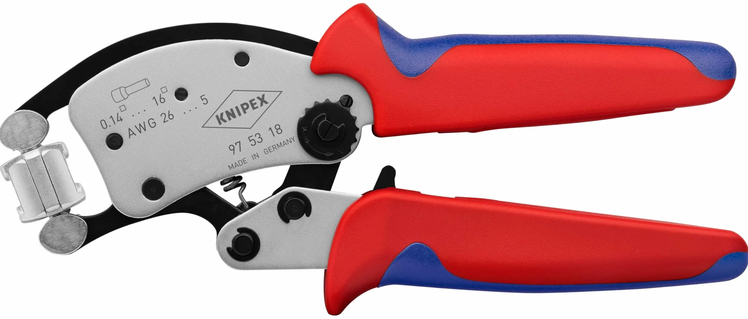 KNIPEX Twistor16 Samonastawne szczypce do zagniatania tulejek kablowych z głowicą obrotową chromowany z osłonkami wielokomponentowymi 200 mm, 97 53 18