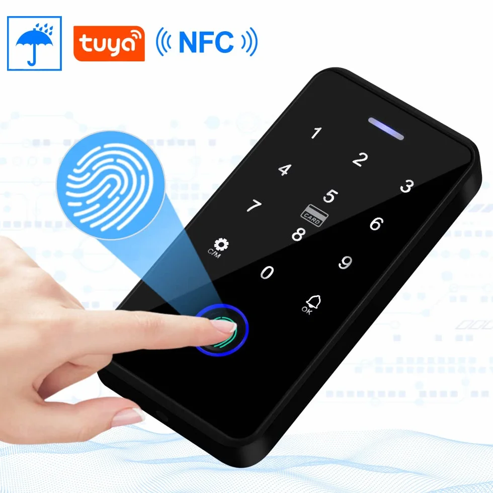 Zestaw kontroli dostępu Bluetooth Tuya wodoodporna biometryczna klawiatura RFID 180 kg / 350 funtów Elektryczna blokada magnetyczna + 10 sztuk brelok do kluczy 13,56 mm