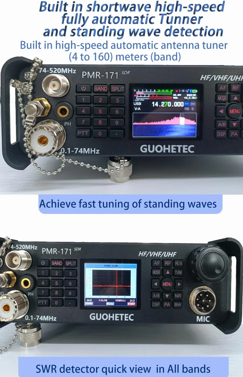 Generic PMR-171 Wszechzakresowy Przenośny Radioodbiornik SDR SSB UHF VHF AM FM RTTY DMR CW 100K-2GHZ 20W (Standard) Z dodatkową torebką UV z antenną