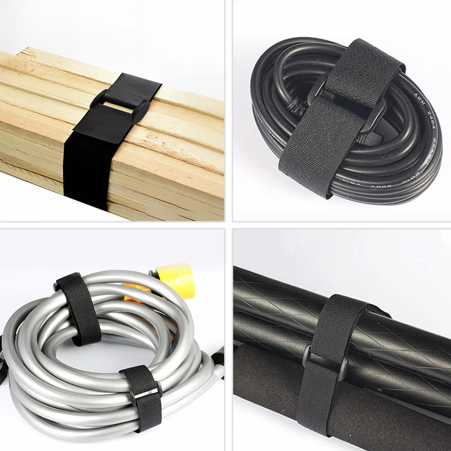 Opaska kablowa na rzep 10 m, 25 mm taśma na rzep z 50 metalowymi klamrami, regulowane paski mocujące do kabla, możliwość przycięcia, szerokość 2,5 cm (10 m x 25 mm)