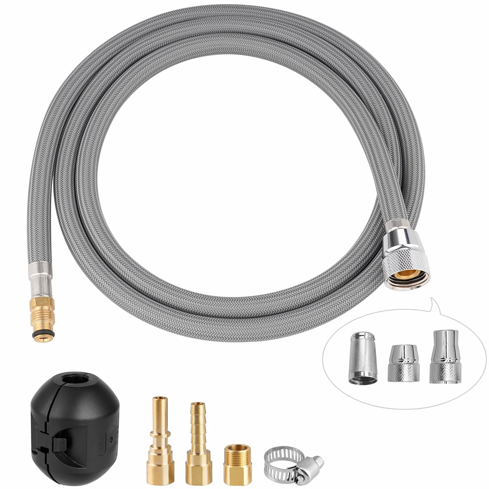 Hibbent Wymienny wąż do kranu wymiennego kompatybilny z bateriami kuchennymi Hansgrohe/Grohe z 6 adapterami, standardowy 88624000/46174000/46092000 wąż zamienny 59", w zestawie