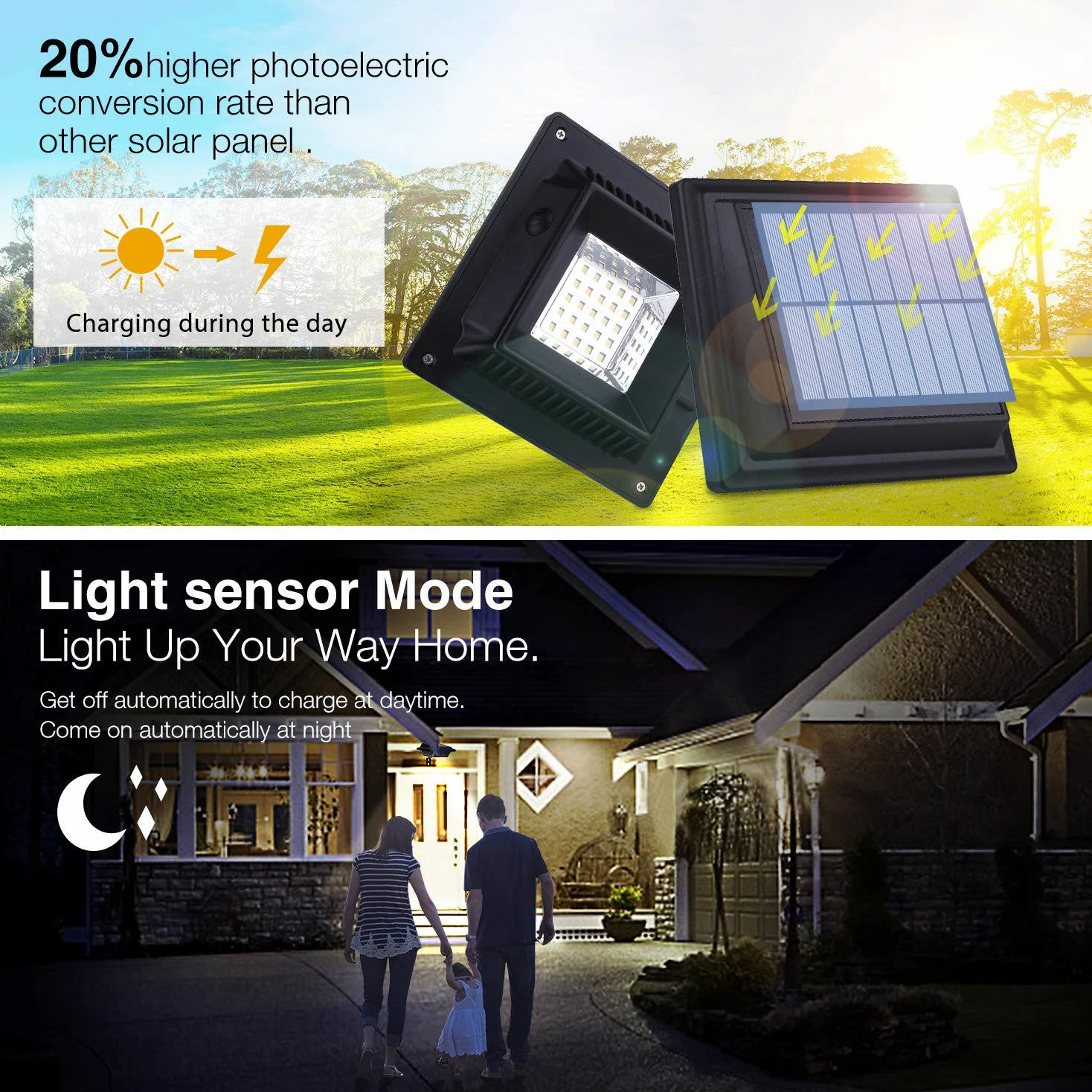 Solarna Lampa LED do Rynny Dachowej, do Użytku na Zewnątrz, 25 Diod LED, Automatyczne Włączanie/Wyłączanie, Czarna, Ciepłe Białe Światło (Zestaw 6 Szt.)