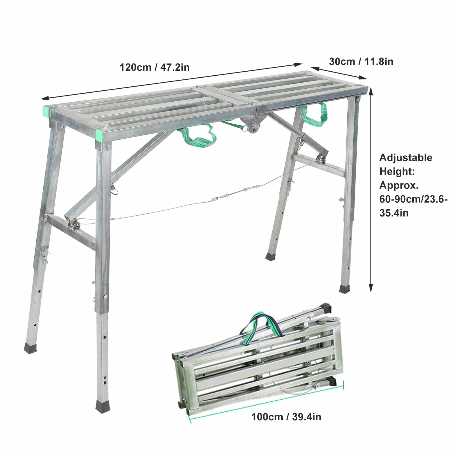 Aluminiowe rusztowania regulowana składana platforma robocza 200 kg 60-90 cm ocynkowana