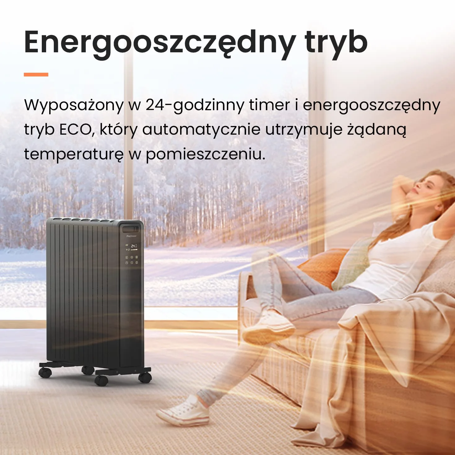 ProBreeze Grzejnik Elektryczny z Termostatem Pilotem Zdalnego Sterowania, Energooszczędny Ekologiczny Bezolejowy, Programator Czasowy, Bezpieczny z Zabezpieczeniem przed Przegrzaniem, 2000W, Czarny