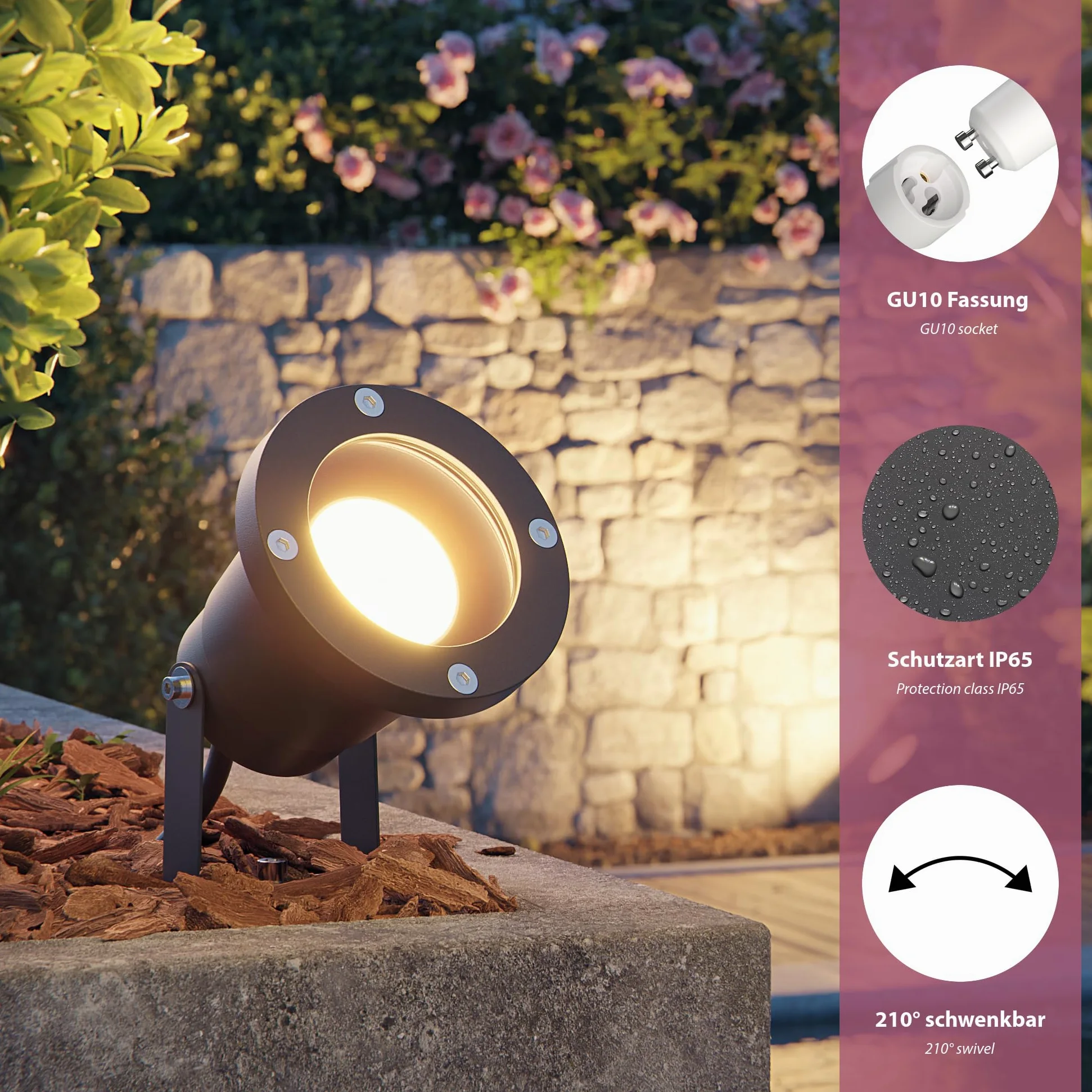 ledscom.de 6-elementowy reflektor ogrodowy LED DUK w kolorze antracytowym z kołkiem do wbijania w ziemię, do użytku na zewnątrz, IP65, w zestawie reflektor LED GU10 (ciepła biel, 5,4 W, 510 lm,