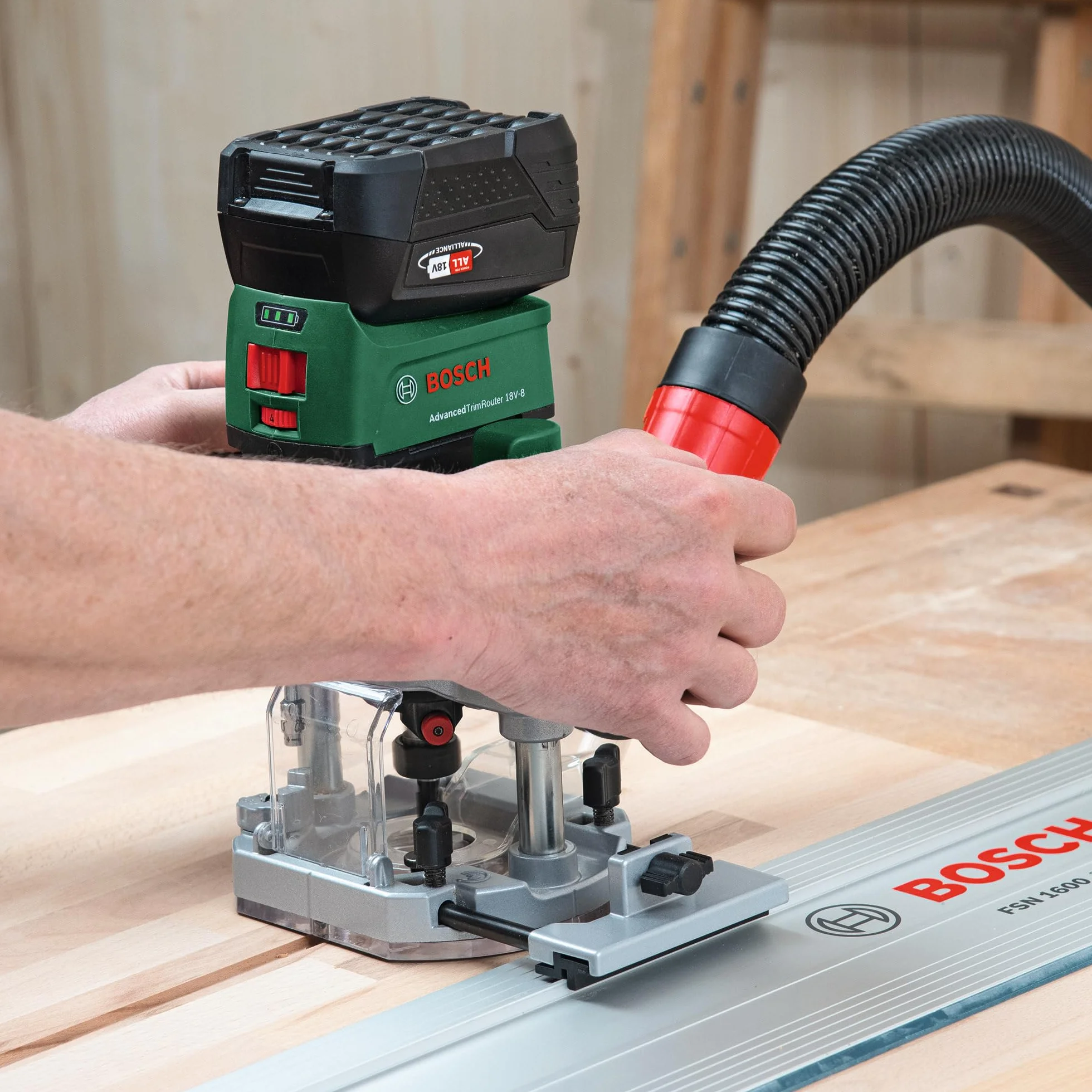 Bosch 1x Prowadnica Równoległa i Adapter Prowadnicy (do AdvancedTrimRouter 18V-8, Osprzęt Frezarka Górnowrzecionowa)