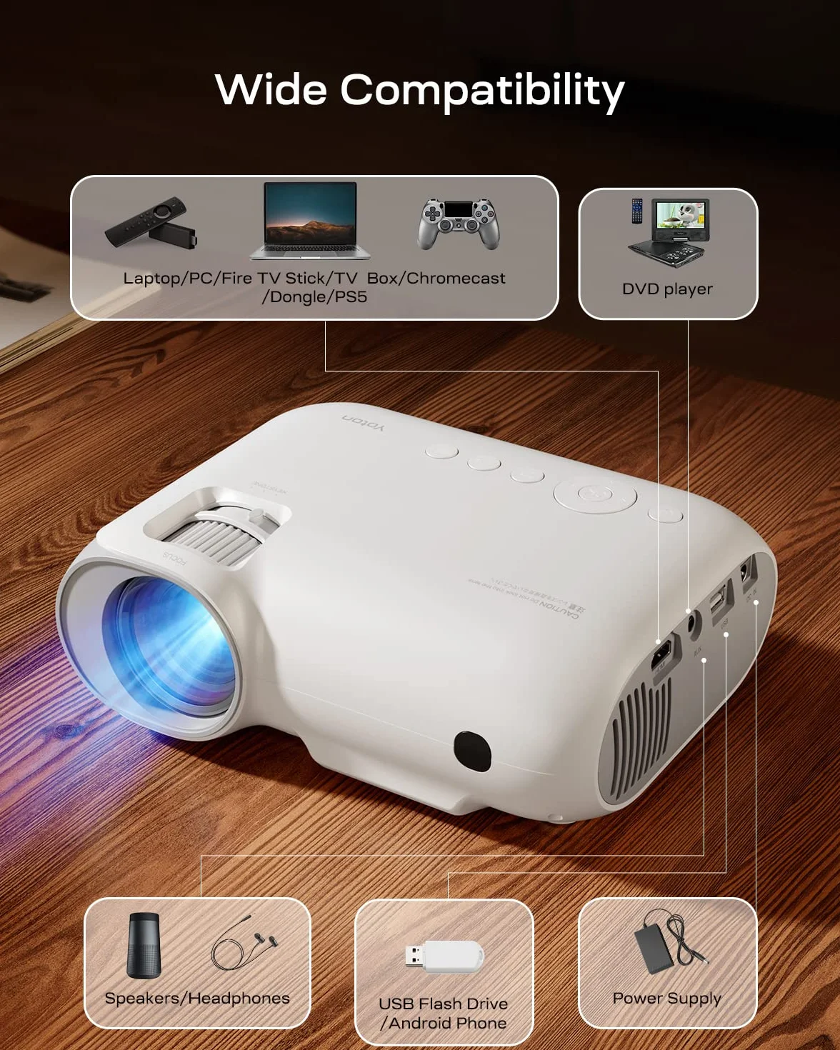 Yoton Y9 projektor Bluetooth WiFi 1080P 4K Full HD 450 ANSI HDMI USB Android