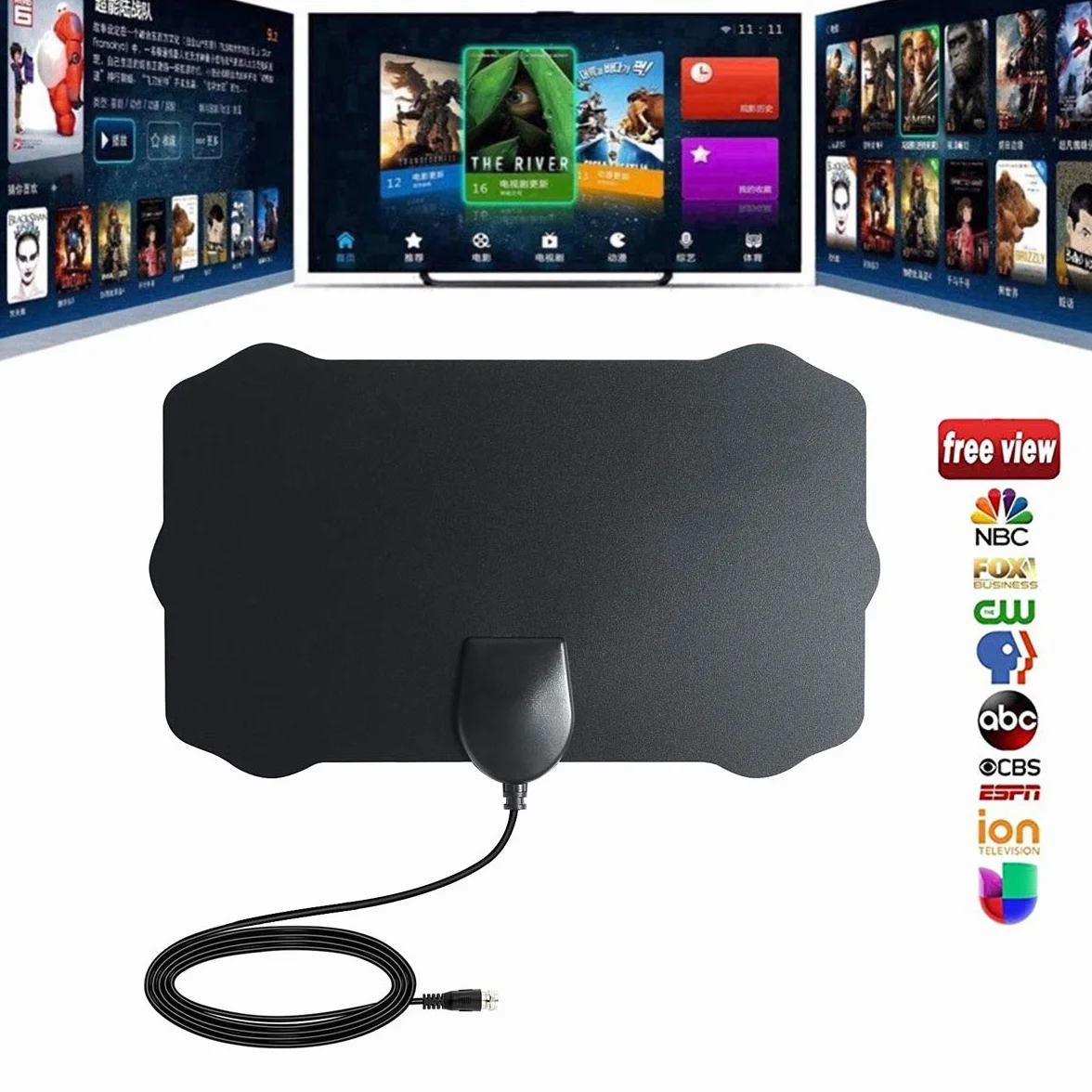 DollaTek Mini antena telewizyjna cyfrowa 50-milowy wzmacniacz sygnału kompatybilny z F-TV, antena wewnętrzna HDTV 4K ATSC