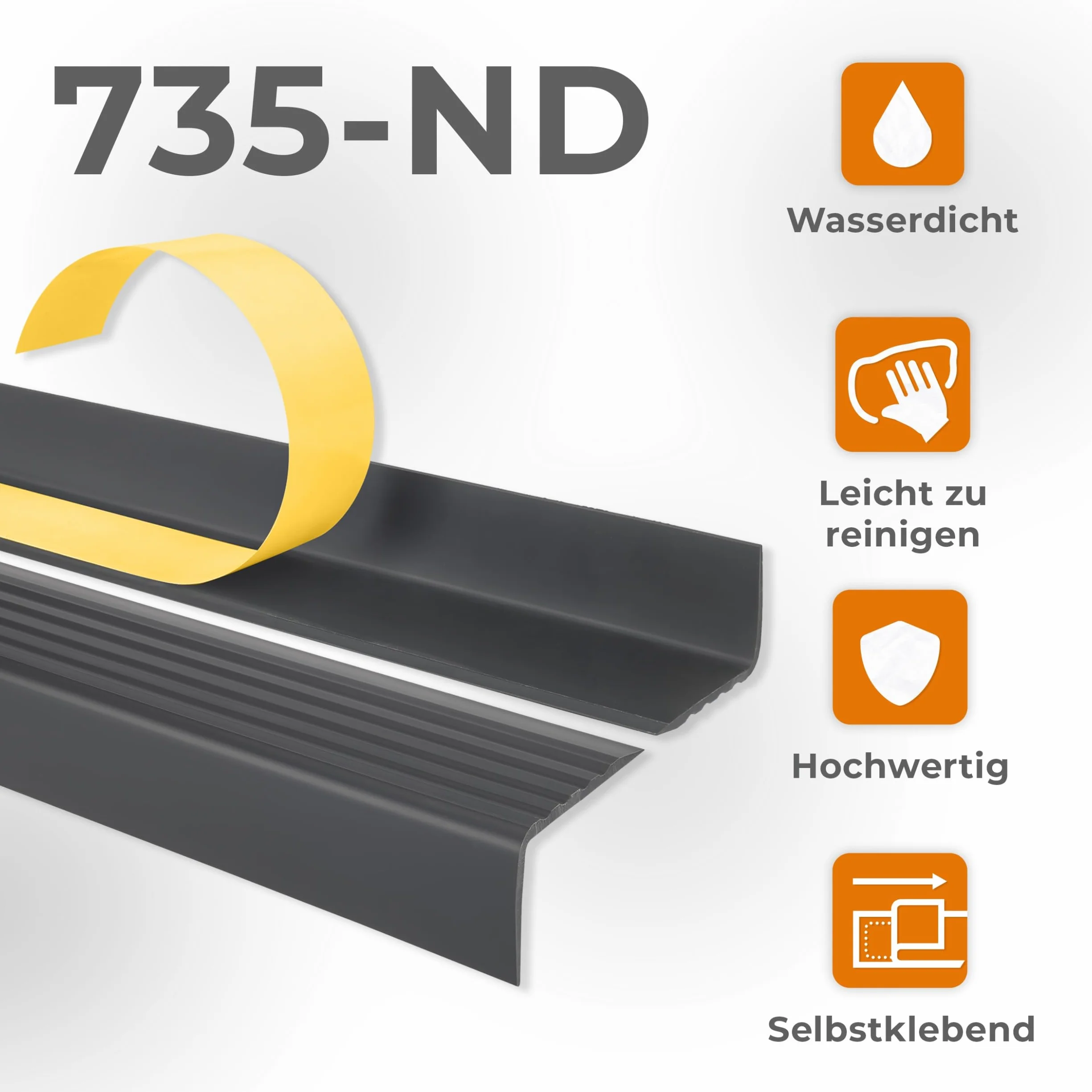 QUEST Profil schodowy PVC 40x25 mm, samoprzylepny antypoślizgowy nosek schodowy, ciemnoszary, 90 cm