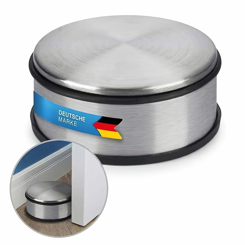 GOODS+GADGETS® Stoper do Drzwi 1,2 kg ze Stali Nierdzewnej | Ogranicznik drzwiowy stal nierdzewna 11x6 cm - gumowa podstawa - bez wiercenia - klinek do drzwi