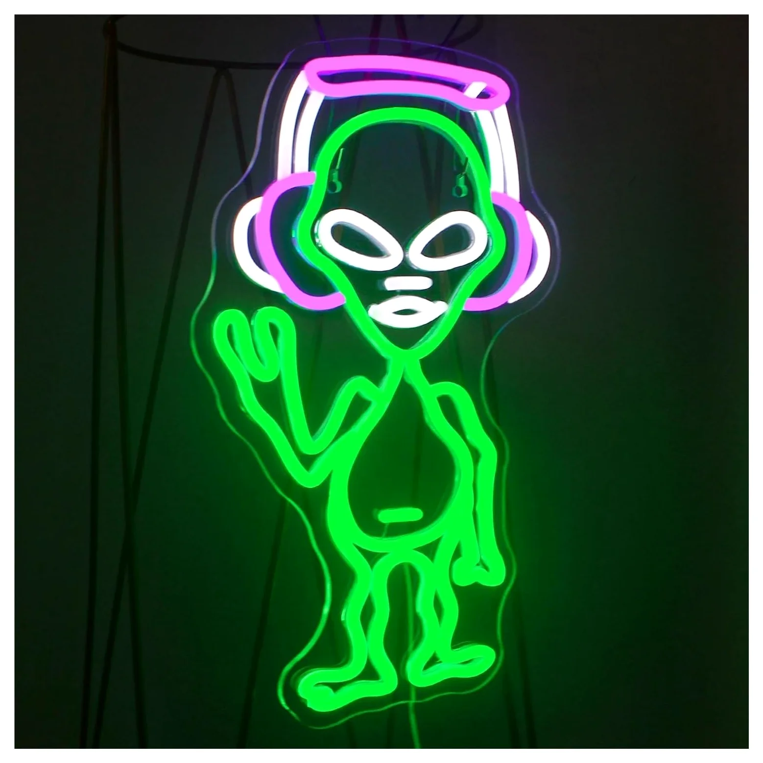 Wiszące neony artystyczne Muzyka Alien Neon LED Light Do Dekoracji Ścian Do Pokoju Gier Pokój Hip-hopowy Impreza Klub Muzyczny Zasilany Przez USB Podświetlany 24.5cmx41cm