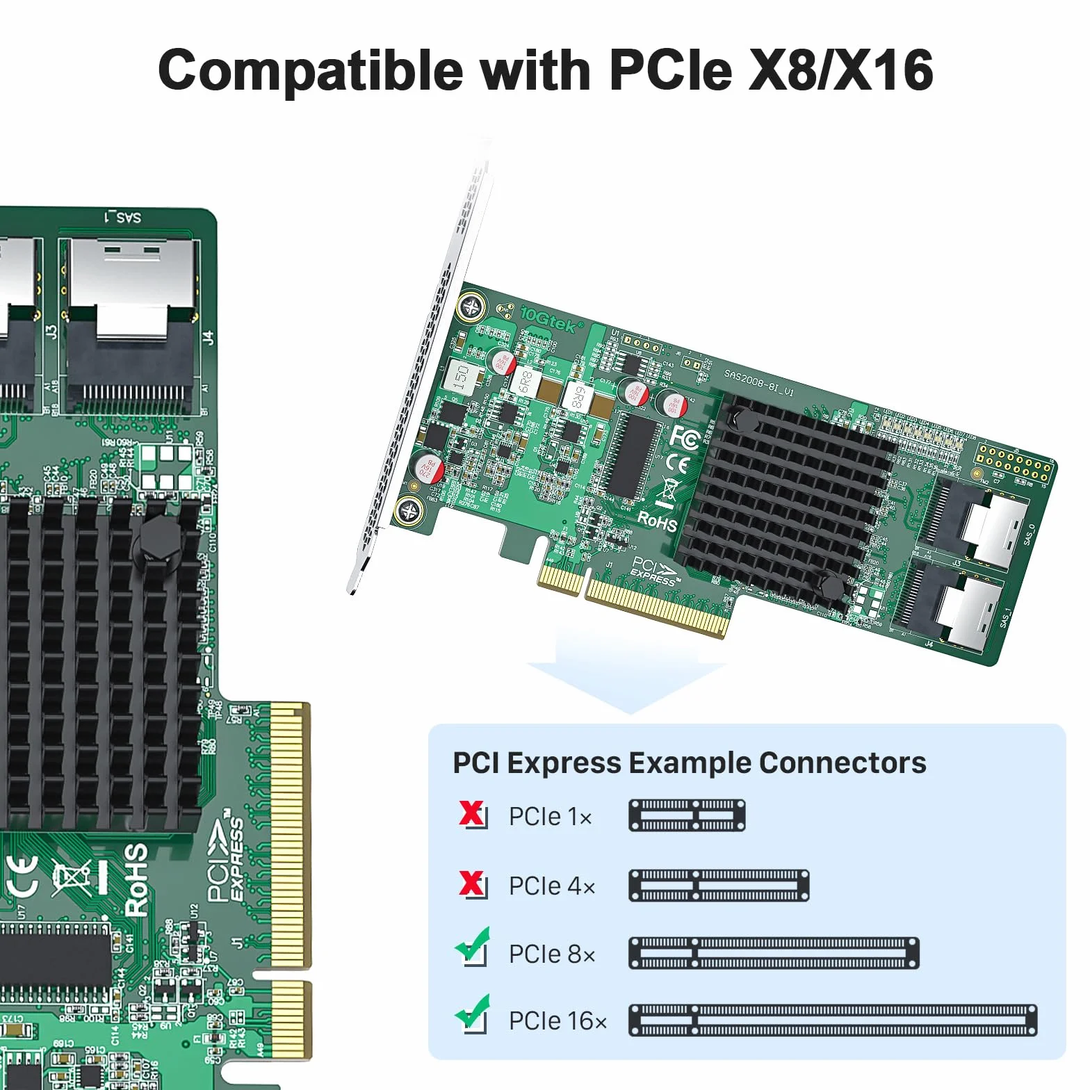 Internal PCI Express SAS/SATA HBA RAID Controller Card, SAS2008 Chip, X8, 6Gb/s, SAS 9211-8I
