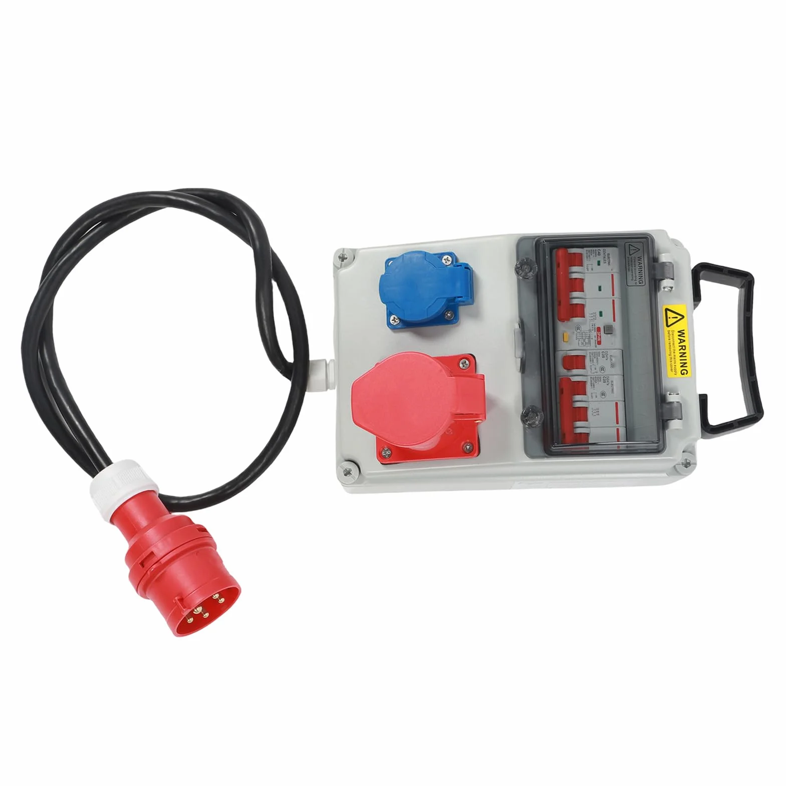 Cocoarm Przemysłowa Puszka Gniazdowa, Puszka Gniazd Elektrycznych do Komputera PC z 5-pinową wodoodporną wtyczką, Zasilacz 3-fazowy, RCD 63A, Gniazda 2x16A z 2 Bolcami, Przenośne Zastosowanie w