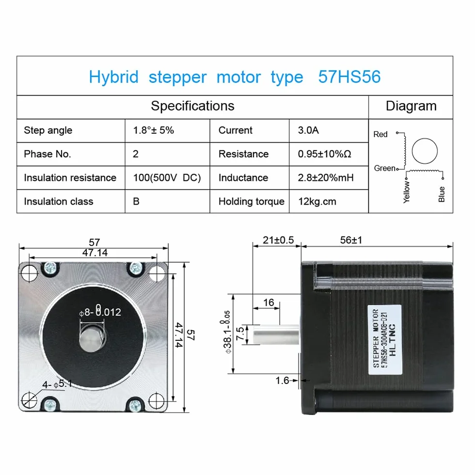 Nema 23 CNC silnik krokowy 3A 5060.4 g.in 1,2 Nm 57HS56 CNC silnik krokowy DIY CNC frezarka grawerowanie (5060.4 g.in-1,2 Nm)