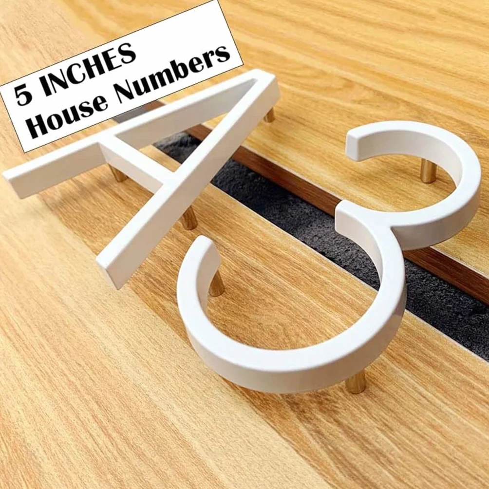 Nowoczesne Pływające Numery Domów, 125mm Białe Pływające Numery Domów Tabliczka Na Drzwi Litery Metalowa Tabliczka Adresowa Zewnętrzna Tablica Drzwiowa Numer Tablicy Do Domowej Skrzynki Pocztowej (Co