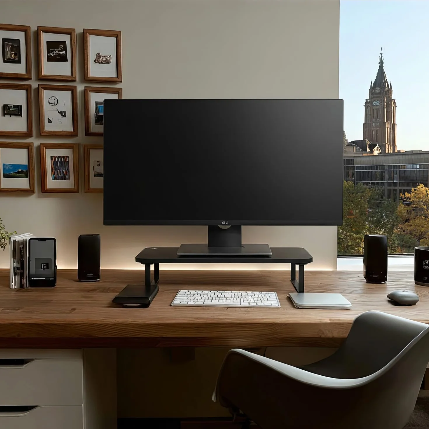Maclean MC-933 Ergonomiczna Podstawka pod Monitor Czy Laptopa o Powierzchni 50x26 cm, Profesjonalny Stolik na Monitor Tworząc Wygodne i Zdrowe Środowisko Pracy, Elegancki Stolik na Ekran do 20 kg
