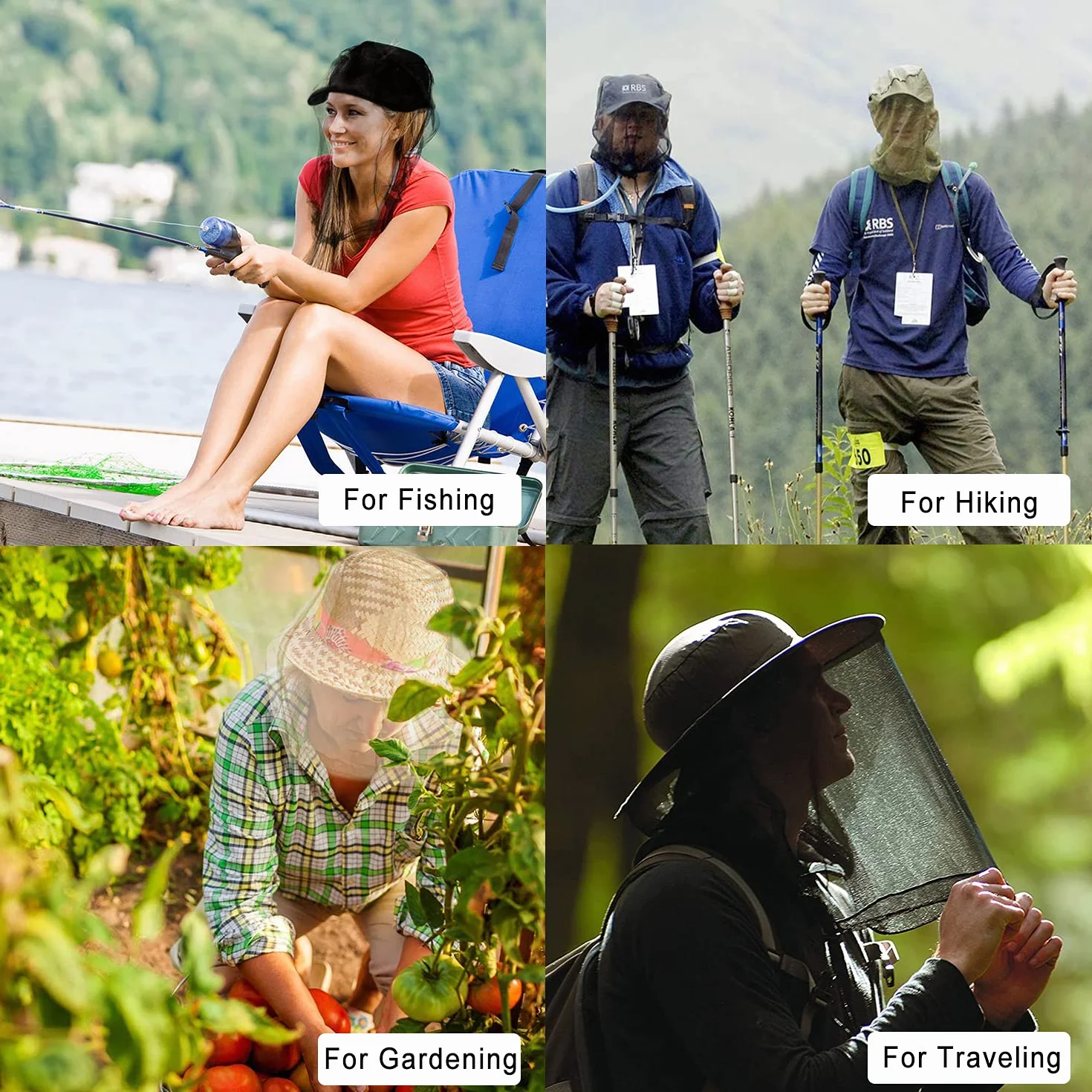 4 szt. Kapelusz ochronny przeciw komarom, siatka na owady, ochrona miłośników na zewnątrz przed komarami i innymi muchami, lekka i trwała (czarna+zielona)