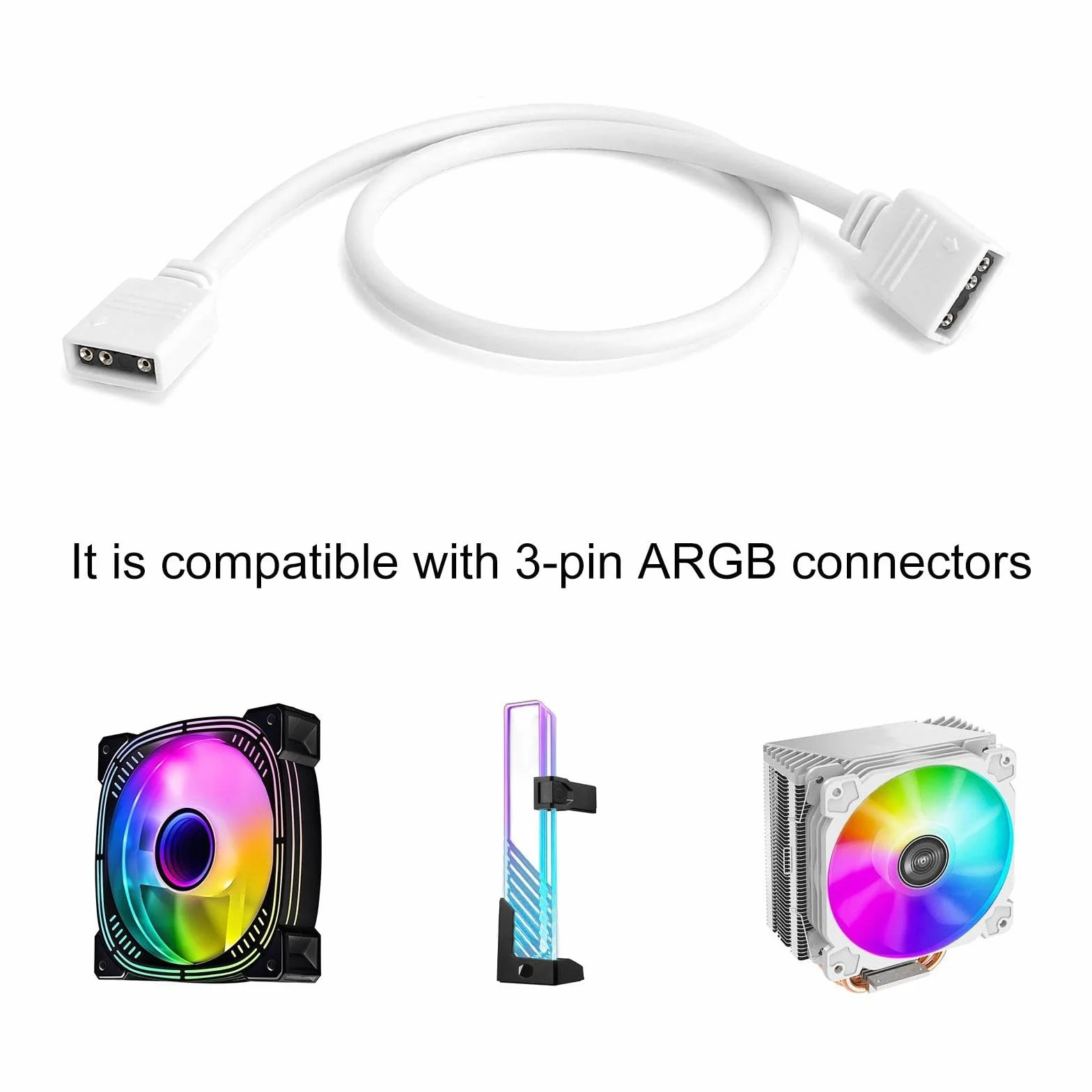 HENGBIRD Przedłużacz ARGB 5V 3-pin 30 cm Biały Kabel Rozdzielacz do Płyty Głównej Wentylator LED