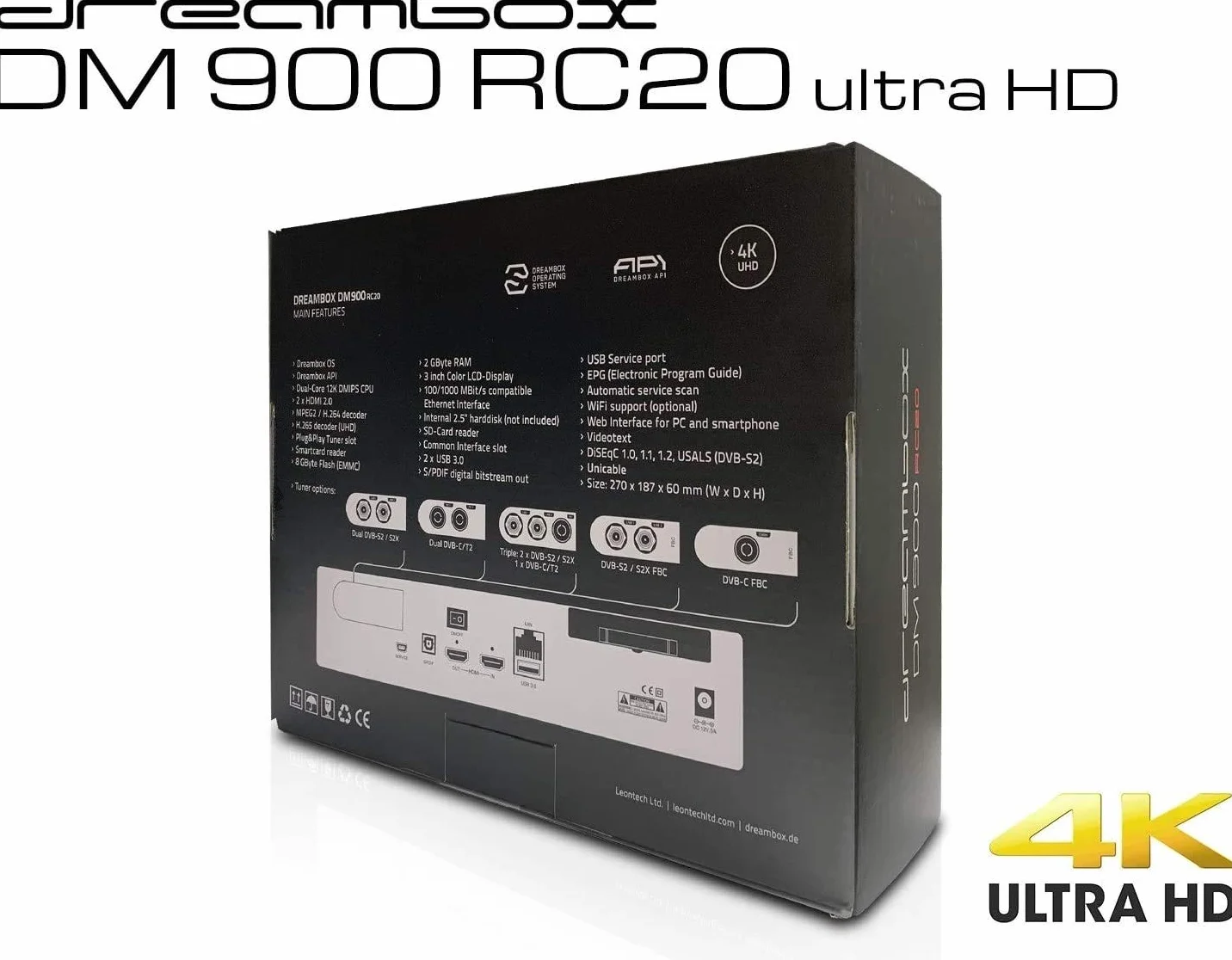 Dreambox DM900 RC20 UHD 4K 2X DVB-S2X / 1x DVB-C/T2 potrójny tuner MS E2 Linux PVR gotowy odbiornik