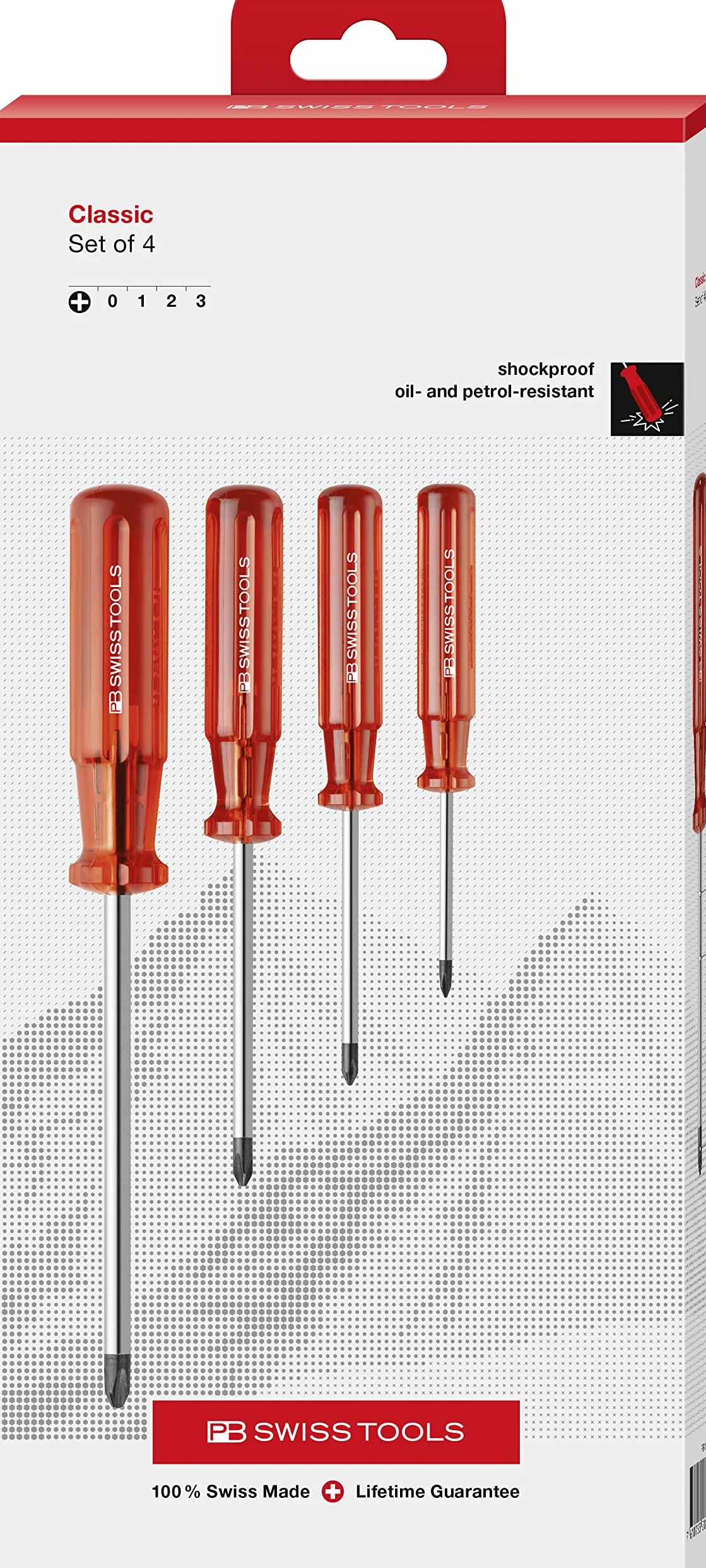 PB Swiss Tools - 4 klasyczne śrubokręty do śrub krzyżakowych, model #1562.CBB, zestaw w kartonowym pudełku, śrubokręty