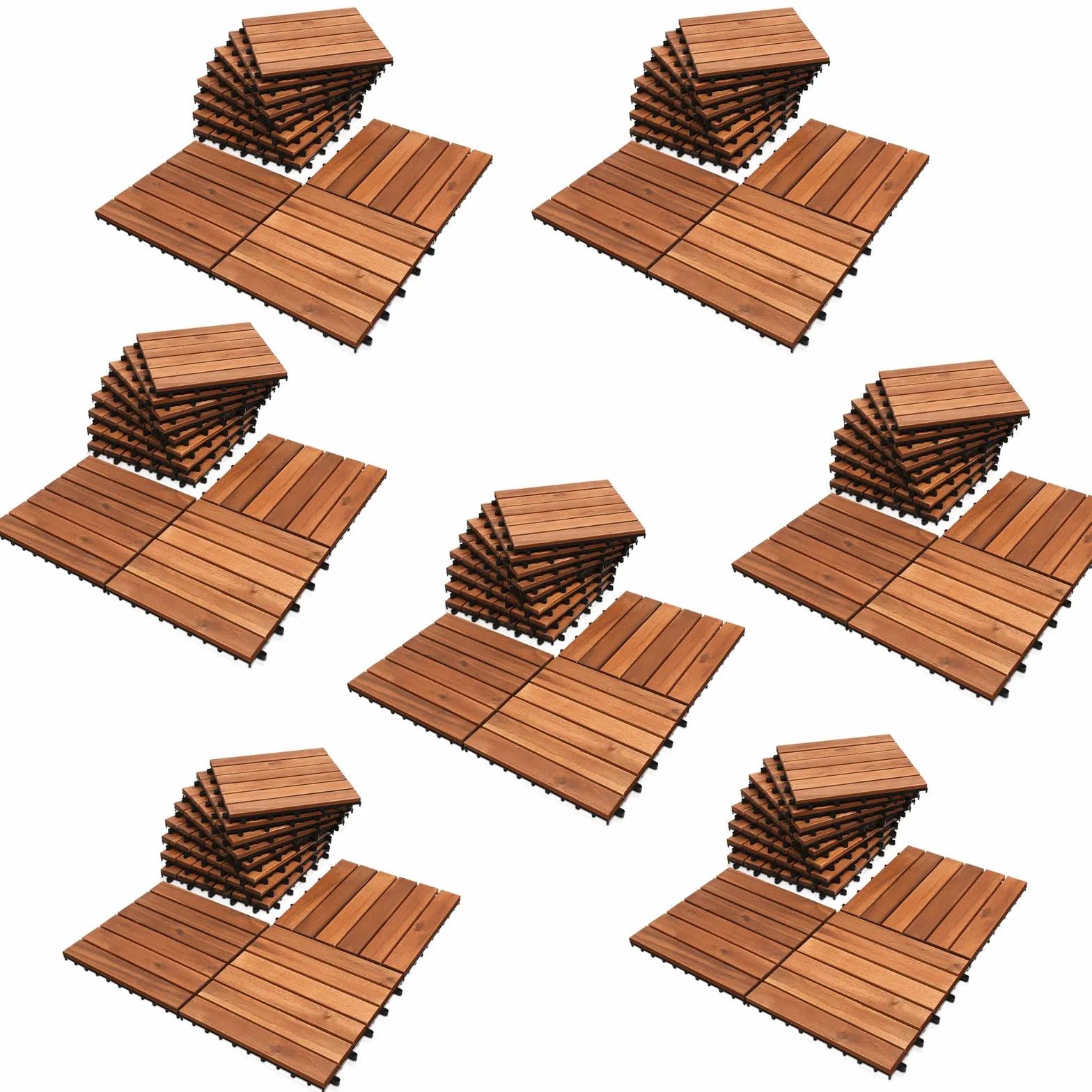 Płytki tarasowe, 77 sztuk, na klik, płytki drewniane, 30 x 30 cm, płytki podłogowe z drewna akacjowego, 7 m² drewna akacjowego, odpowiednie do płyt balkonowych, płytek ogrodowych, brązowe