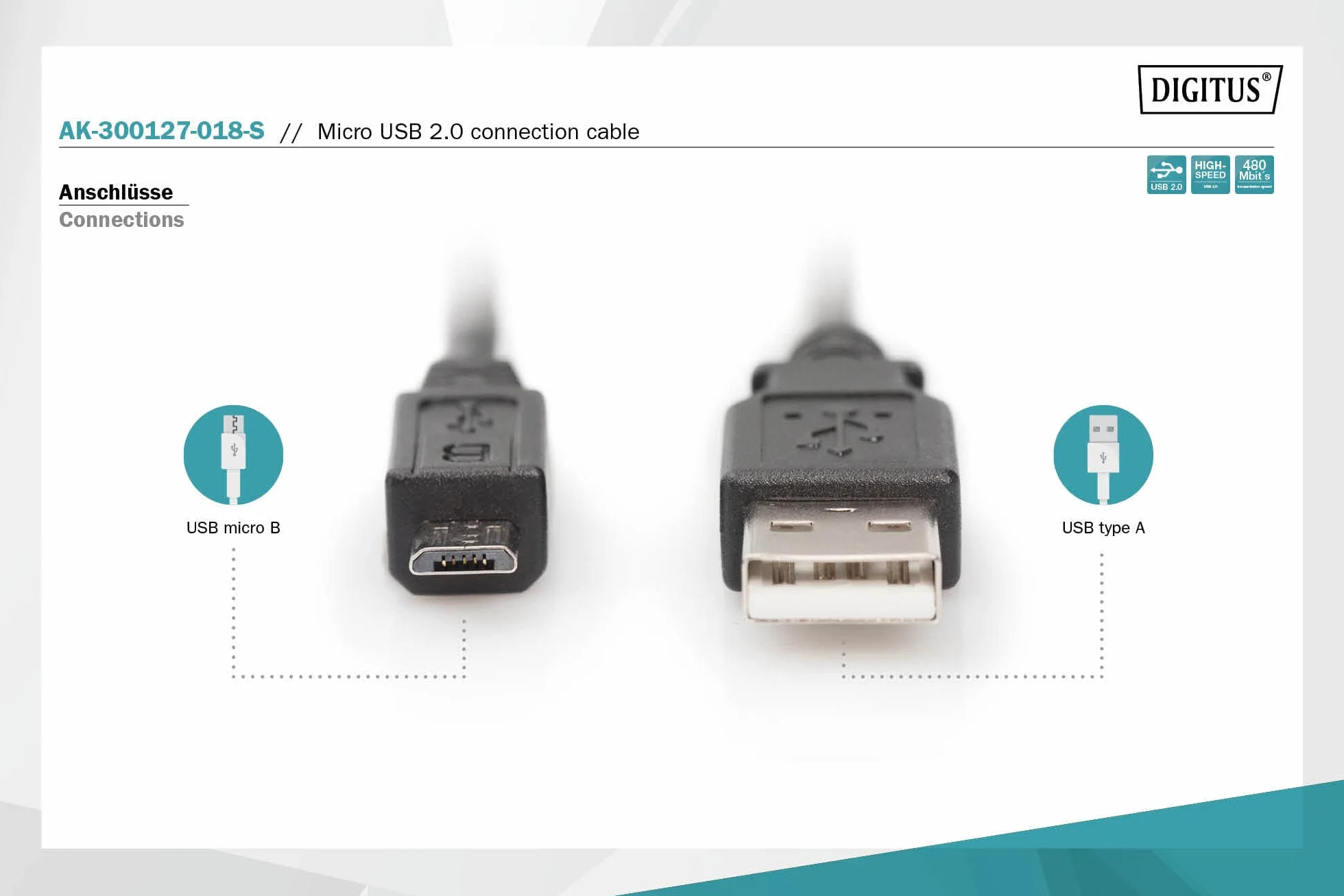 DIGITUS Kabel USB 2.0 1,8 m USB-A do Micro B 480 Mb/s czarny