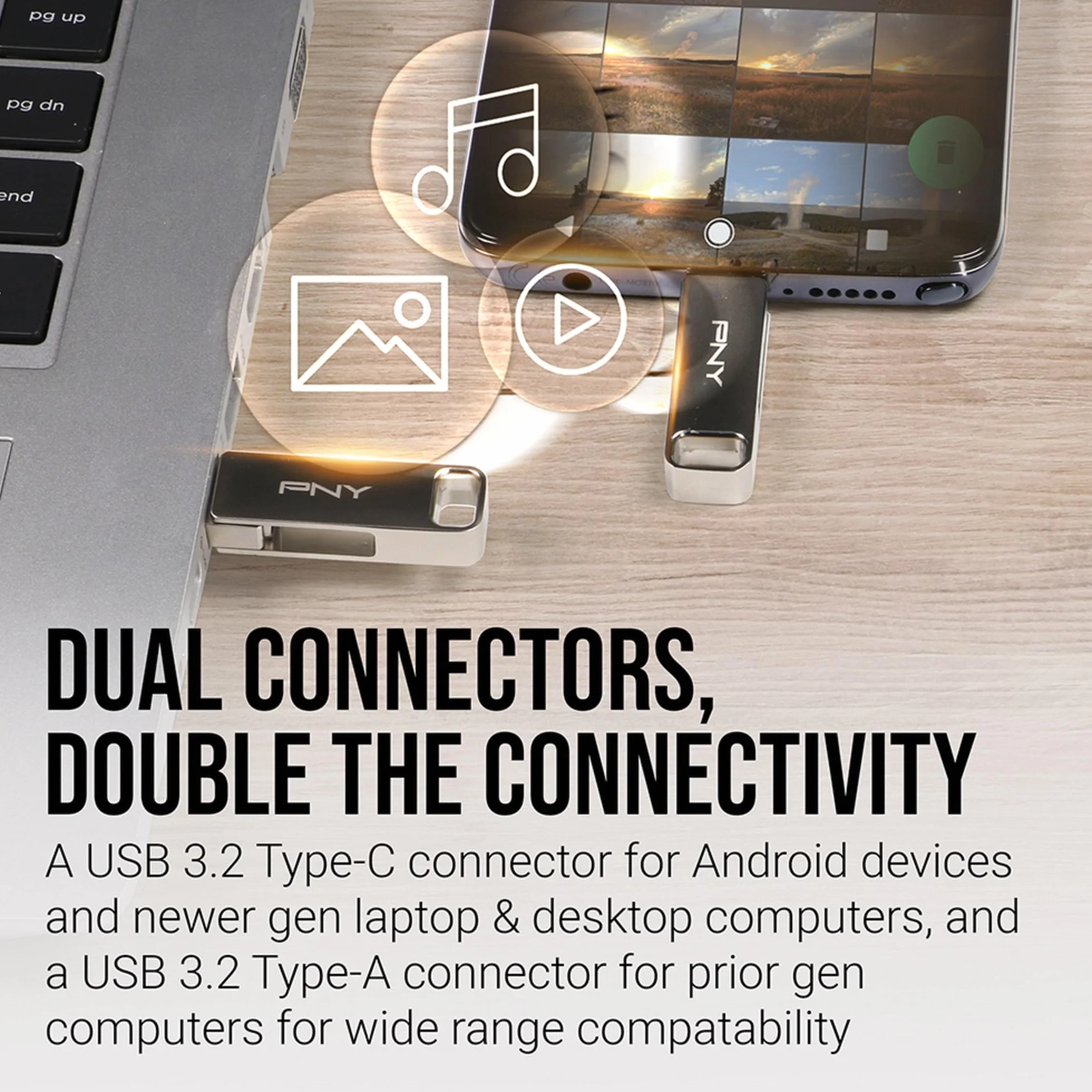 PNY 64 GB Duo Link USB 3.2 typu C podwójny dysk flash do urządzeń z systemem Android i komputerów, zewnętrzna mobilna pamięć do zdjęć, filmów i innych urządzeń - 200 MB/s