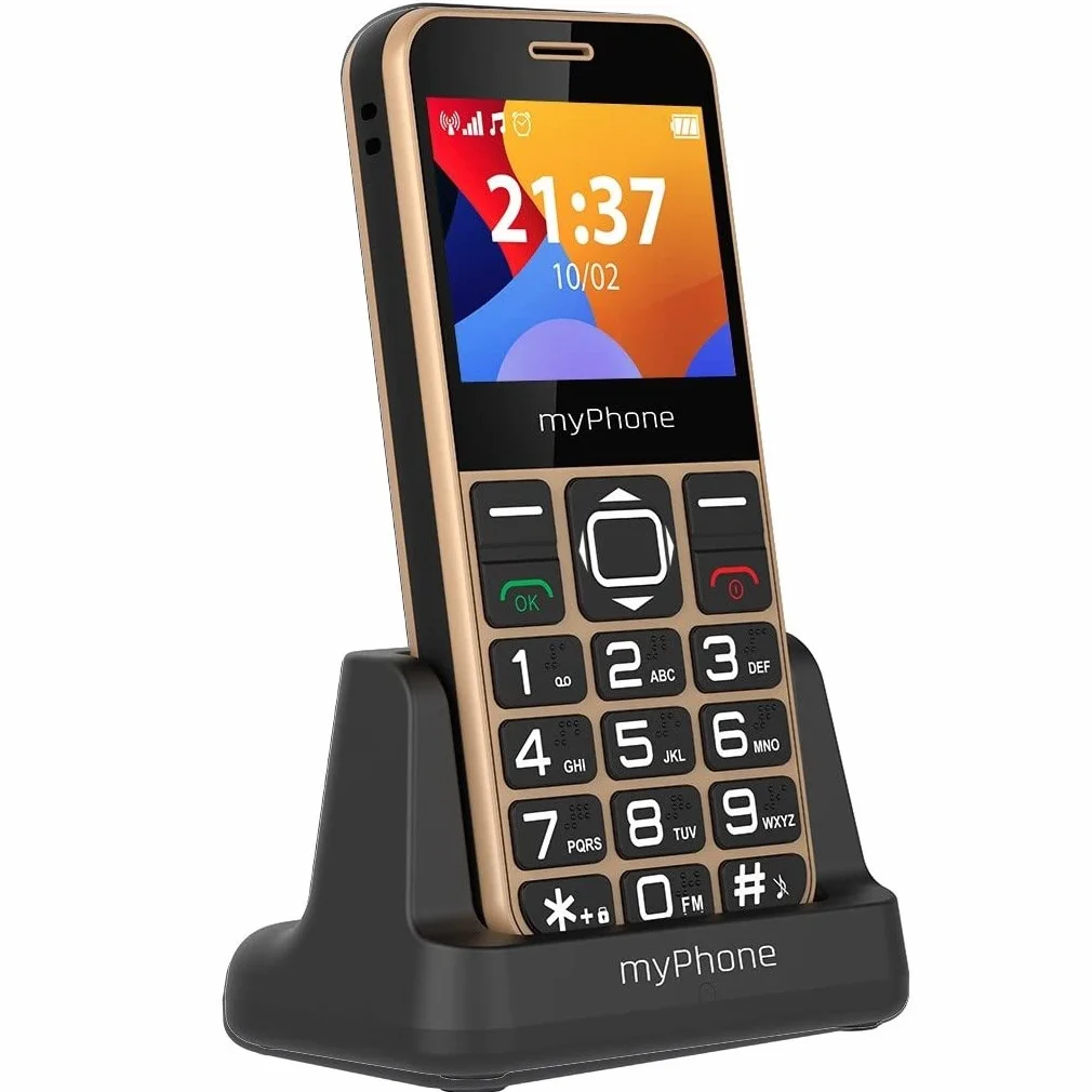 myPhone Halo 3 klasyczny telefon dla seniora z przyciskiem SOS, duże klawisze, wyświetlacz 2,3 cala, złoty