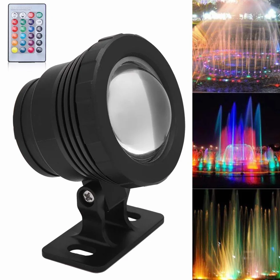 Podwodne światło LED RGB, Zdalnie Sterowany Wodoodporny Reflektor LED RGB do Zewnętrznego Reflektora Ogrodowego, Fontanny Krajobrazowej (Aluminium pokryte czarnym tworzywem