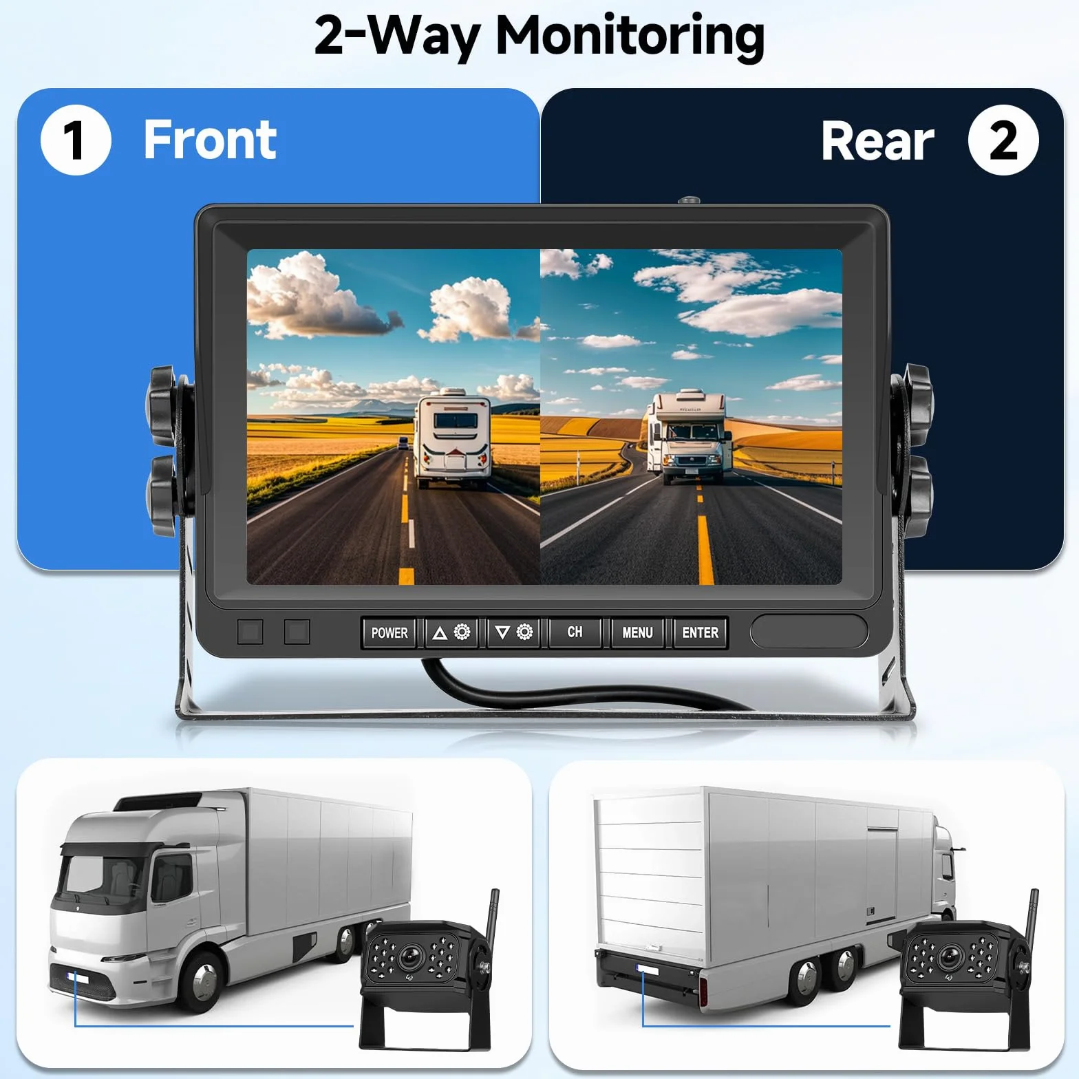 VECHTEL Bezprzewodowa kamera cofania 1080P 7-calowy monitor IPS zestaw DVR 2 kamery IP68 noktowizor