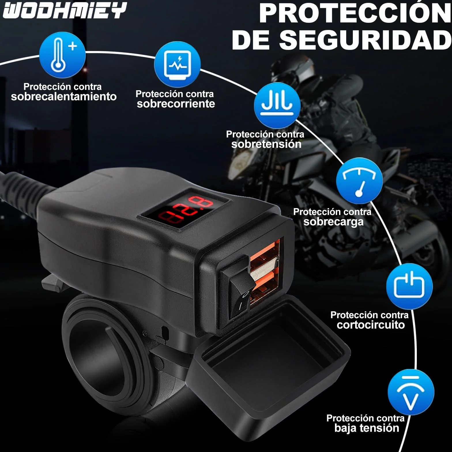 Ładowarka USB do motocykla 12V-24V wodoszczelna IP65 z woltomierzem