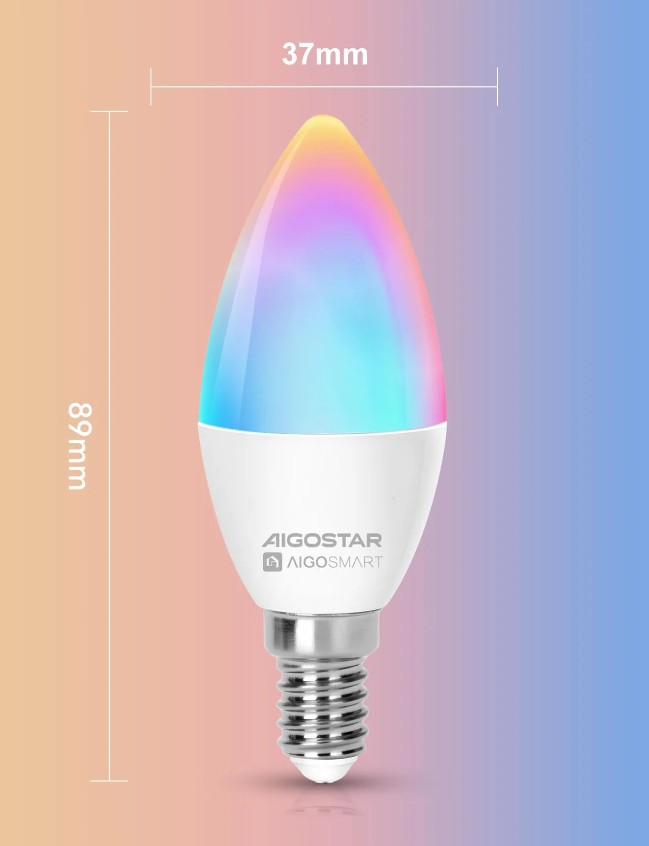 Aigostar - Inteligentna żarówka C37 Mesh Bluetooth. 2700–6500K, ściemnialna RGB. Gwint E14, 6,5 W, 555 lm. Inteligentna żarówka LED kompatybilna z Alexą. W zestawie pilot. 6 sztuki