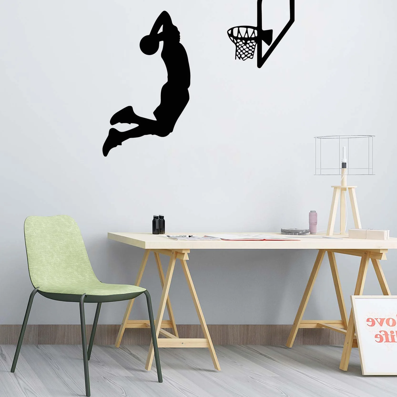 Tatuaż ścienny z motywem koszykówki, sportowego gracza, naklejka ścienna 61 x 51 cm, inspirująca naklejka ścienna do sypialni, chłopców, pokoju dziecięcego, pokoju młodzieżowego, pokoju zabaw