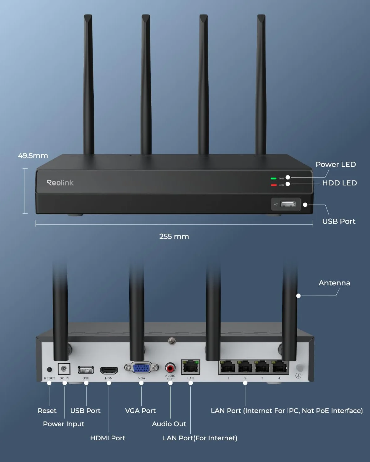 Reolink 4K 12CH Wi-Fi 6 NVR, wbudowany dysk twardy 2TB, możliwość rozbudowy do 8TB, dwuzakresowe WiFi 2,4/5 GHz, obsługa kamer Reolink IP 12MP/8MP/5MP/4MP HD, nagrywanie 24/7, RLN12W