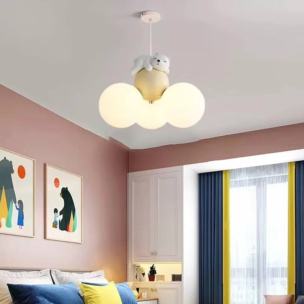 Lampa wisząca LED kreskówka balon śpiący niedźwiedź żyrandol sufitowy do pokoju dziecięcego