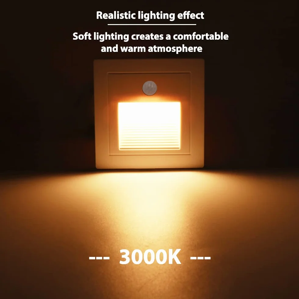 8 x 1,5W LED oświetlenie schodów z czujnikiem ruchu lampa ścienna ciepła biel lampa ścienna reflektor biała, do puszki podtynkowej okrągłej 60 mm, kwadratowej 86 mm 230 V użytku wewnętrznego