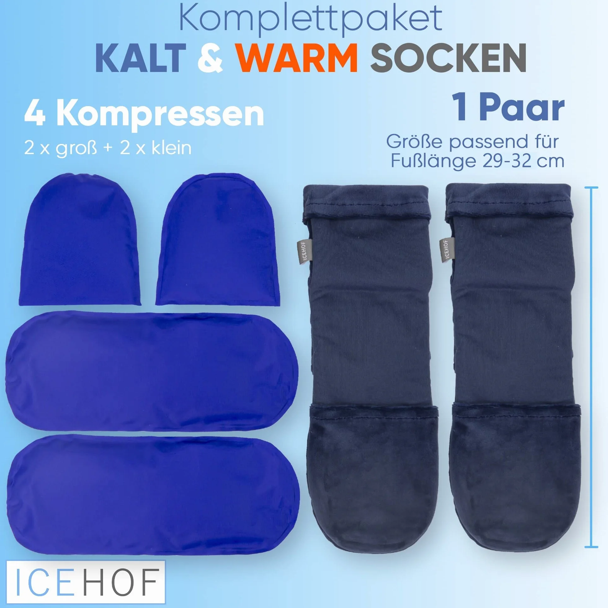 ICEHOF Skarpety chłodzące, z 4 wkładami chłodzącymi, delikatny materiał, 1 para z żelowymi wkładkami chłodzącymi, terapia zimnem dla stóp w przypadku chemioterapii, reumatyzmu, uniseks, rozmiar L