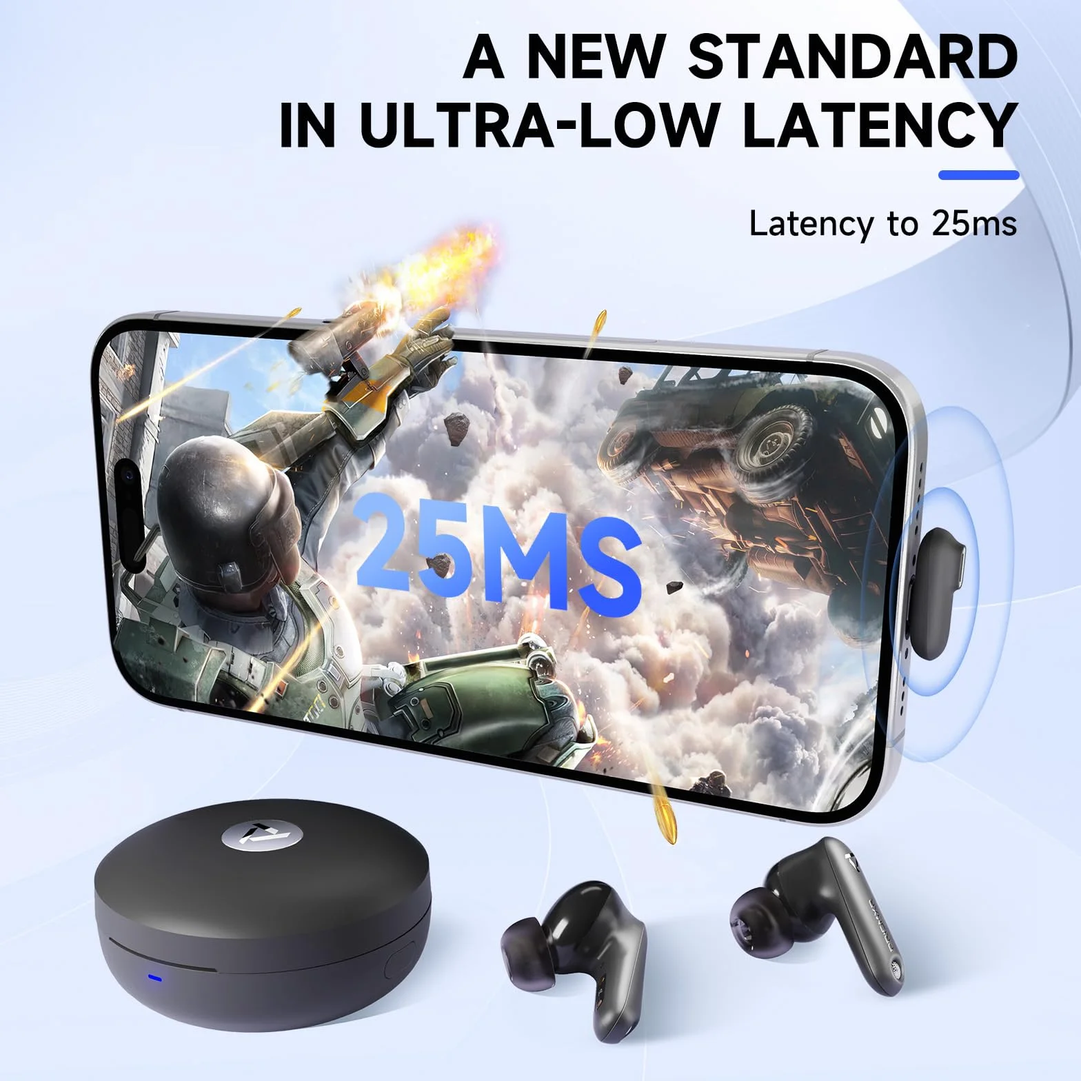 Słuchawki douszne bezprzewodowe Bluetooth Vega T1 niskie opóźnienie 25 ms USB-C Dongle kompatybilne Meta Quest 3/3S/2 Switch Steam Deck PC Czarny