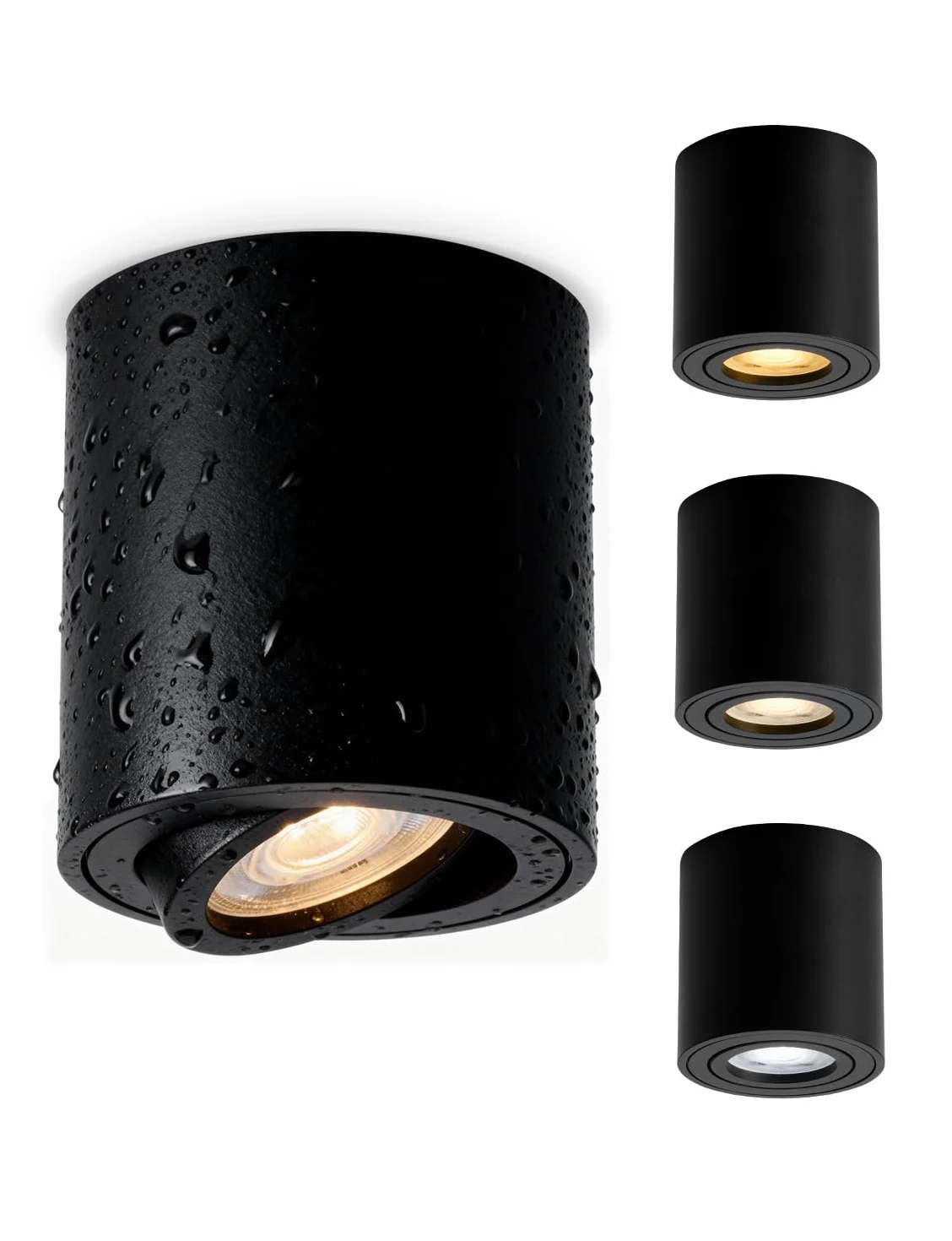 BOJIM Reflektory punktowe podtynkowe LED, 5,5 W, czarne, ściemniane, 230 V, 530 lm, natynkowe, IP44, ciepła biel, neutralna biel, zimna biel, Ø 80 × 83 mm, do użytku na zewnątrz, do łazienki, okrągłe