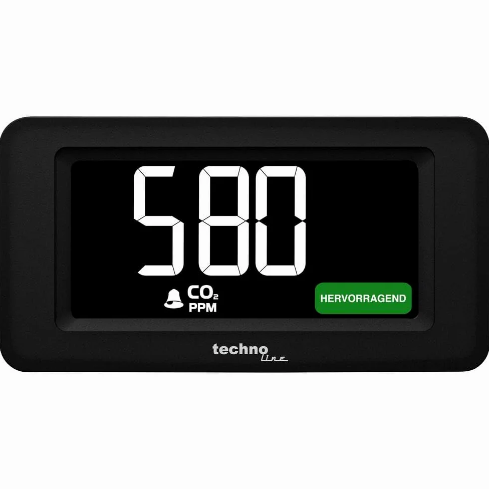 Miernik Co2 Technoline WL1022 z kolorowym wyświetlaczem zawartości Co2 (czerwony, żółty, zielony), alarmem Co2, zalecaną wentylacją